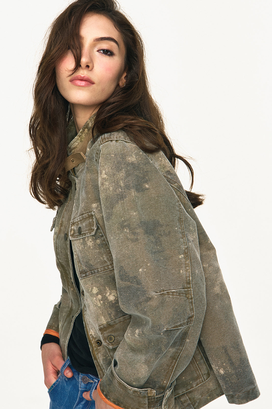 ANTENNA EFFECT Washed Multi-Pocket Zip-Up Jacket