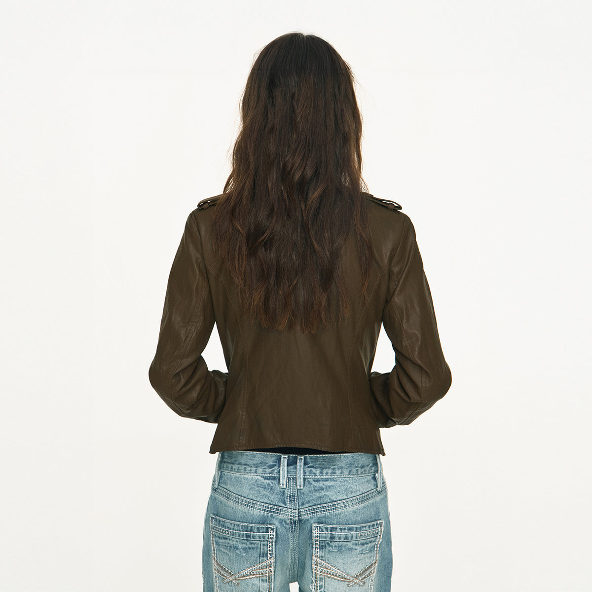 ANTENNA EFFECT Retro Double-Breasted Faux Leather Slim Jacket