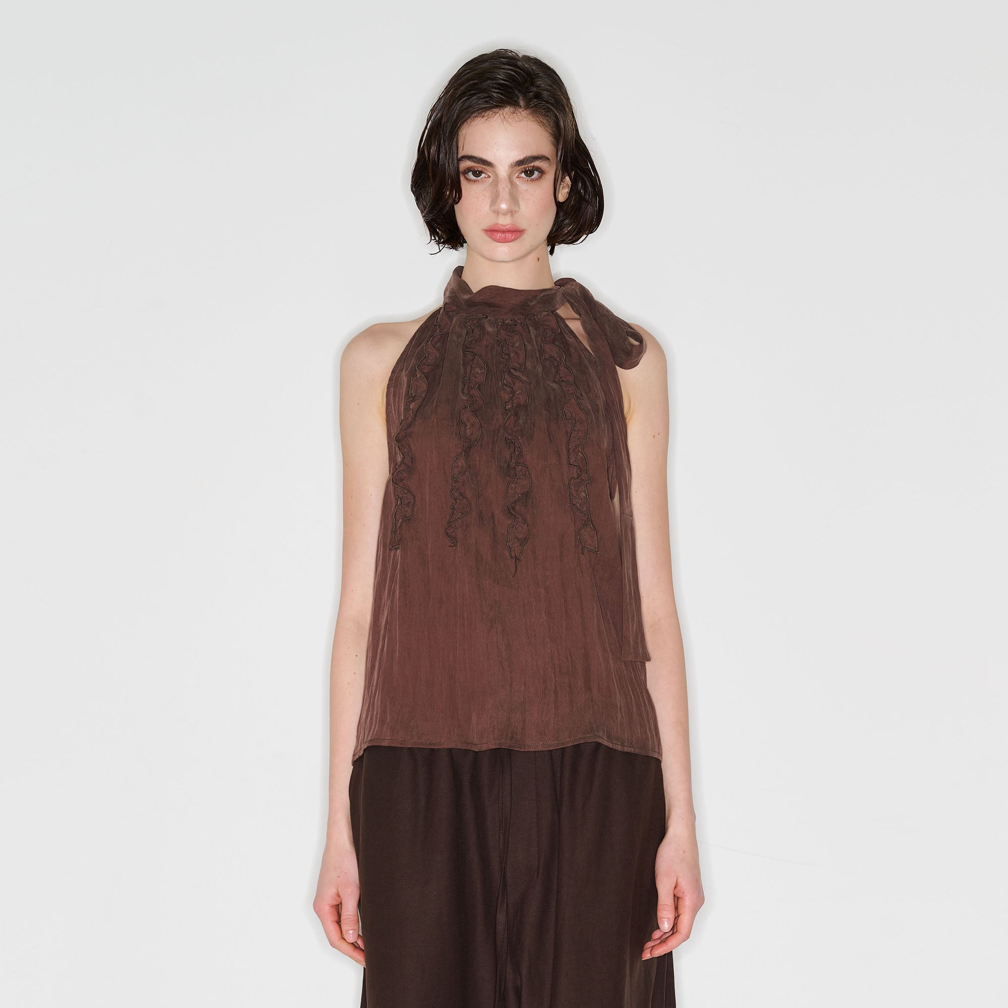 MUSE NAPS Tencel Halter-Neck Tie-Front Tank Top