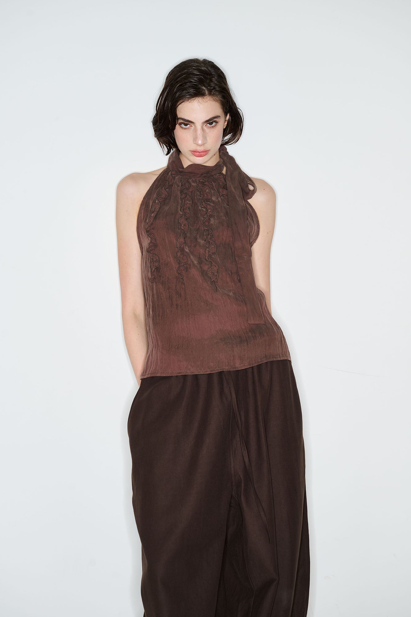 MUSE NAPS Tencel Halter-Neck Tie-Front Tank Top
