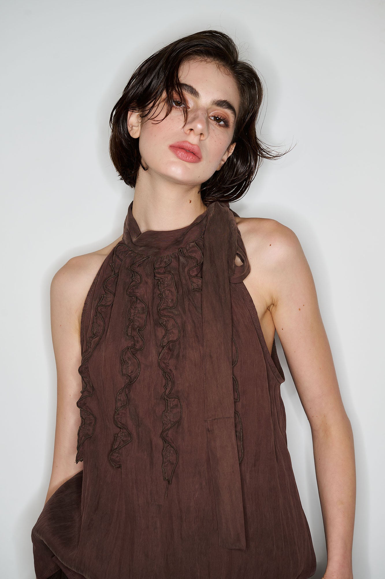 MUSE NAPS Tencel Halter-Neck Tie-Front Tank Top