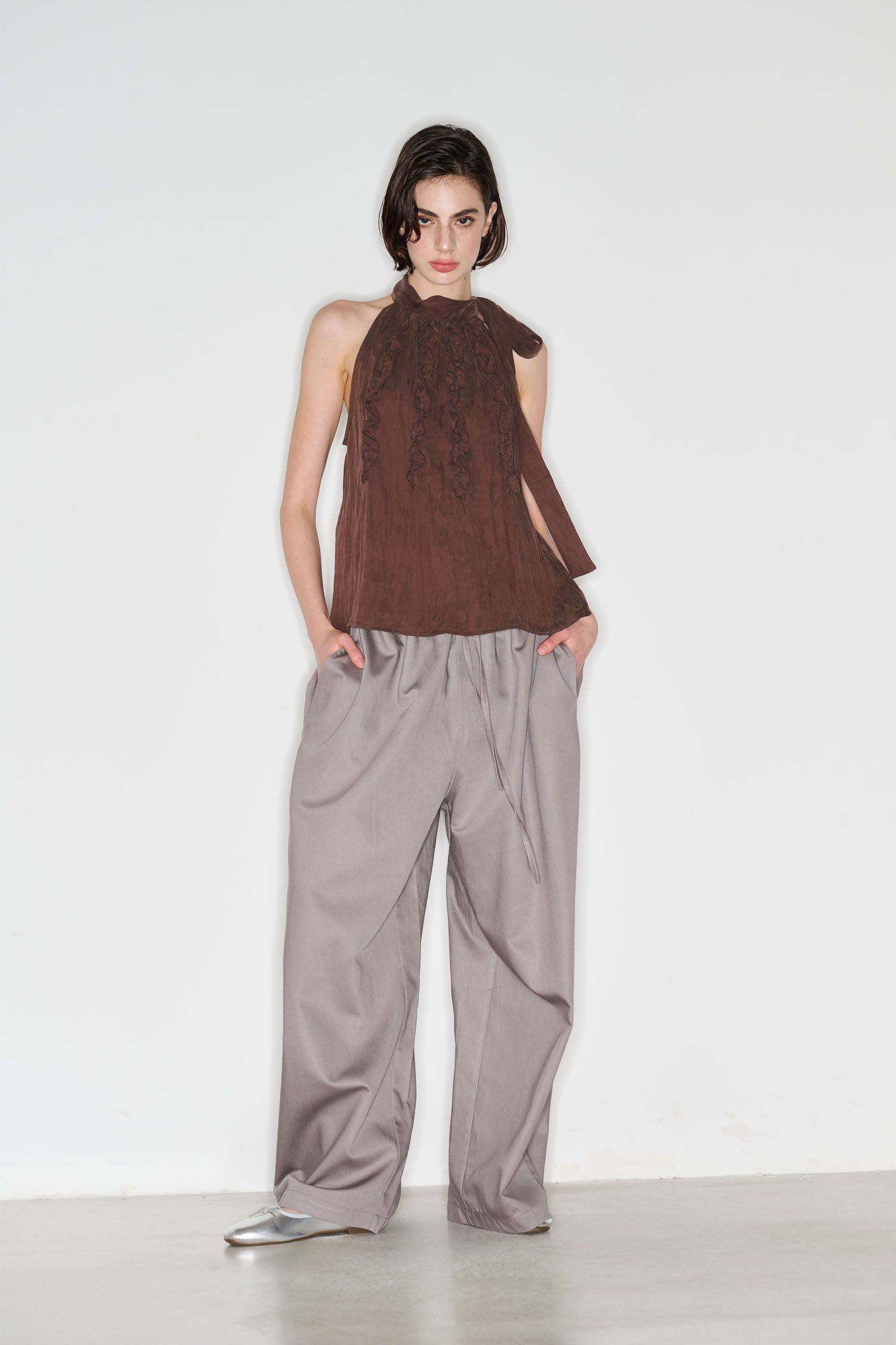 MUSE NAPS Tencel Halter-Neck Tie-Front Tank Top