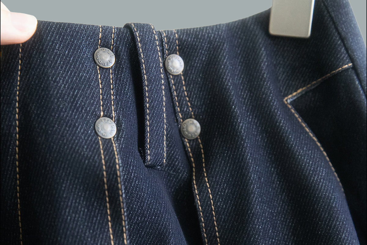 MXU Retro Contrast Detachable-Collar Denim Shirt & Puff Skort Set