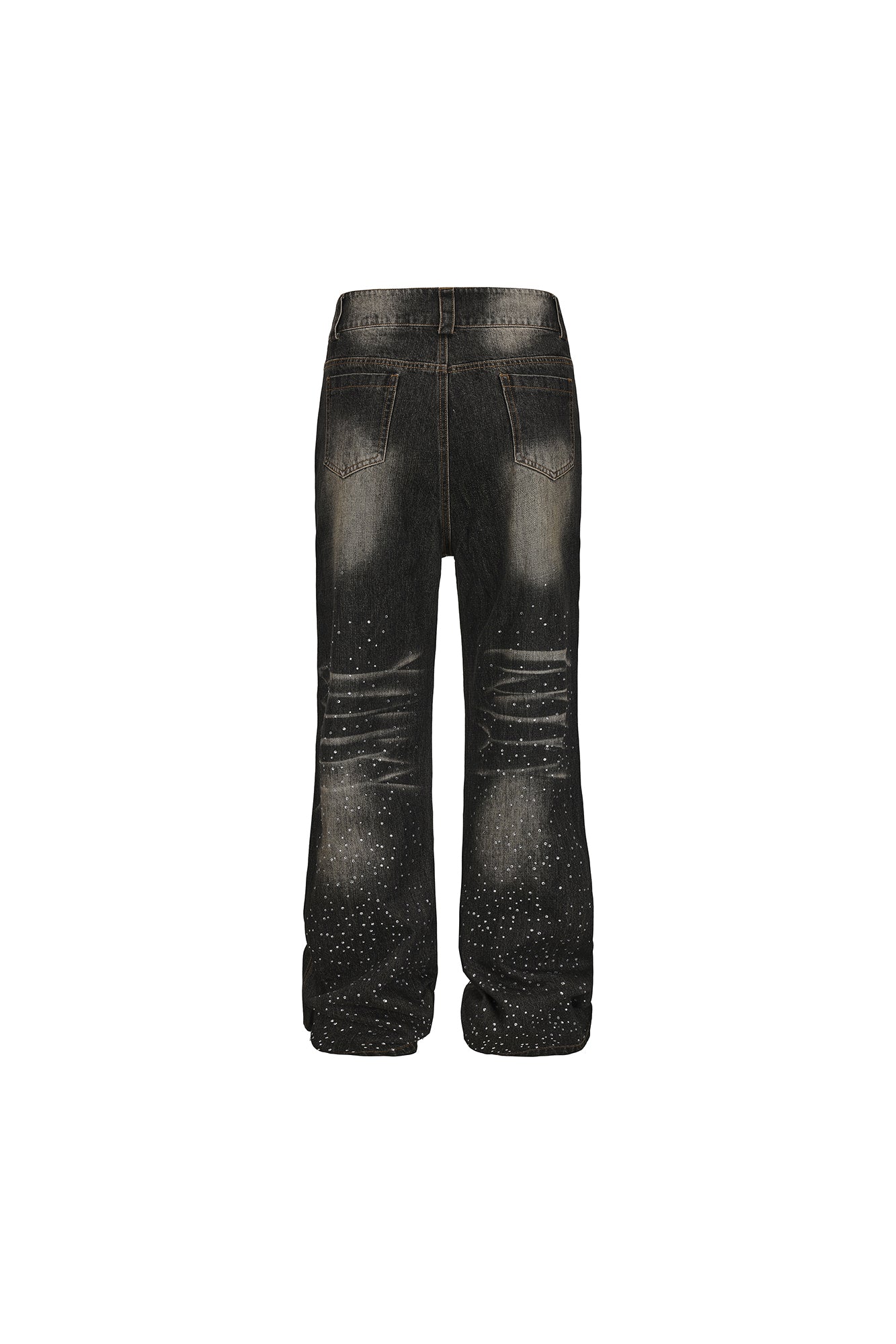 FAYCHUI Washed Whiskered Rhinestone Jeans