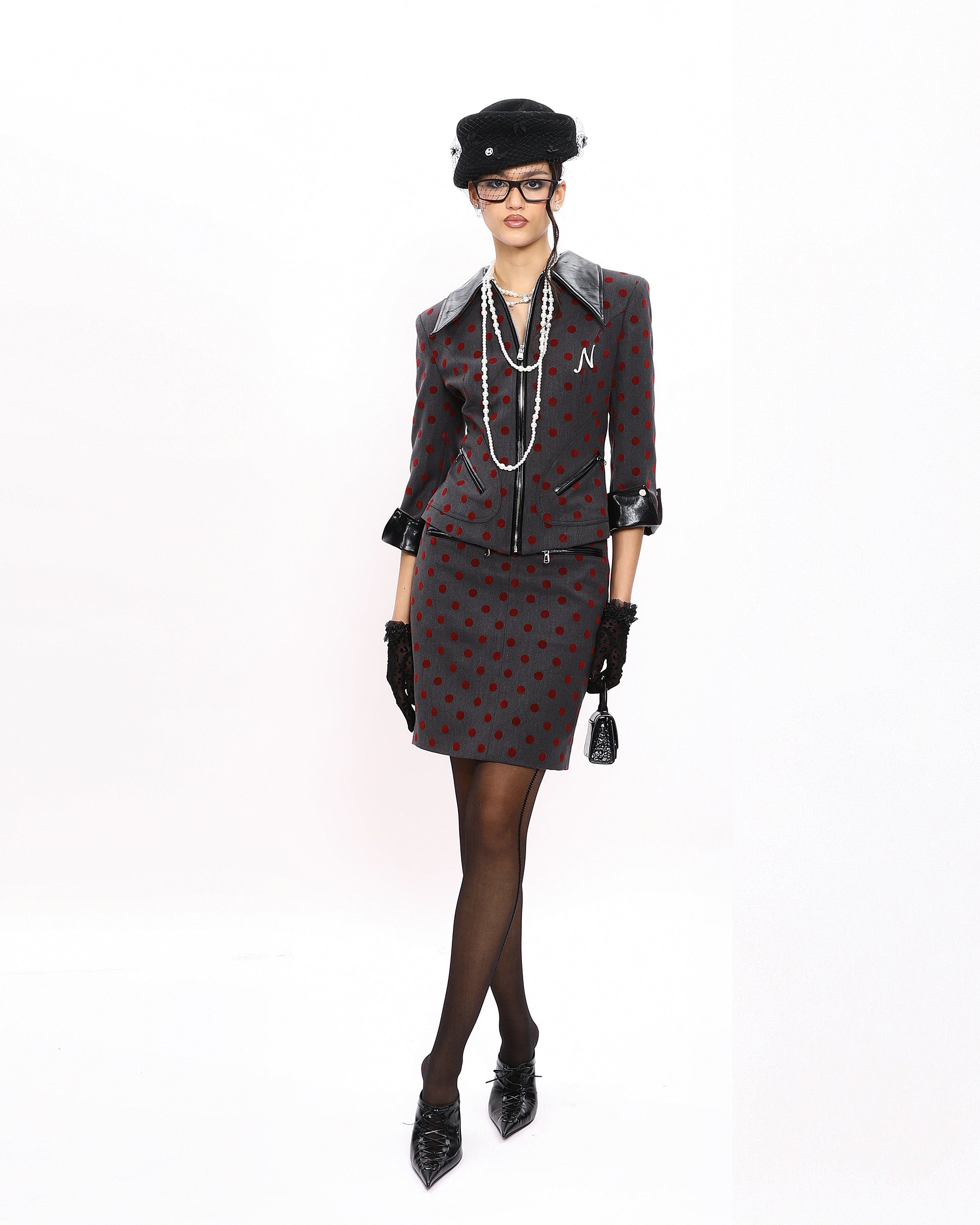 NEVER OFFEND L ANGEL Polka Dot Bodycon Mini Skirt