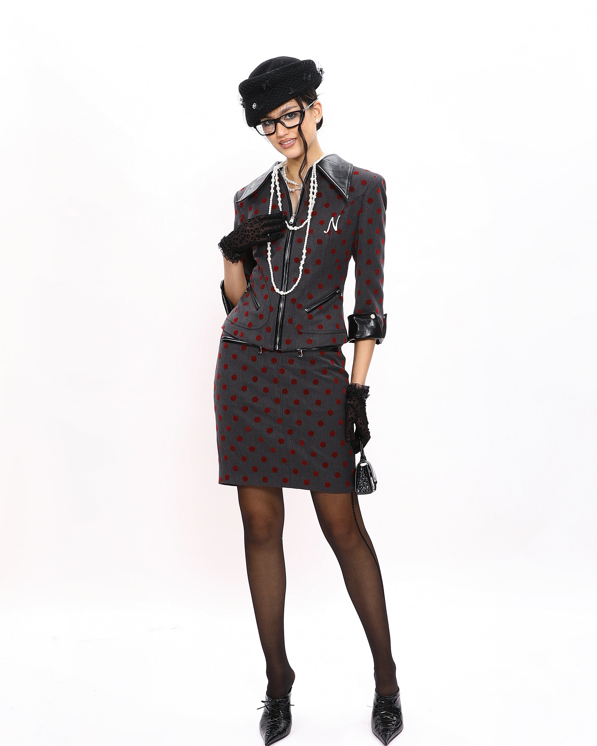 NEVER OFFEND L ANGEL Polka Dot Bodycon Mini Skirt