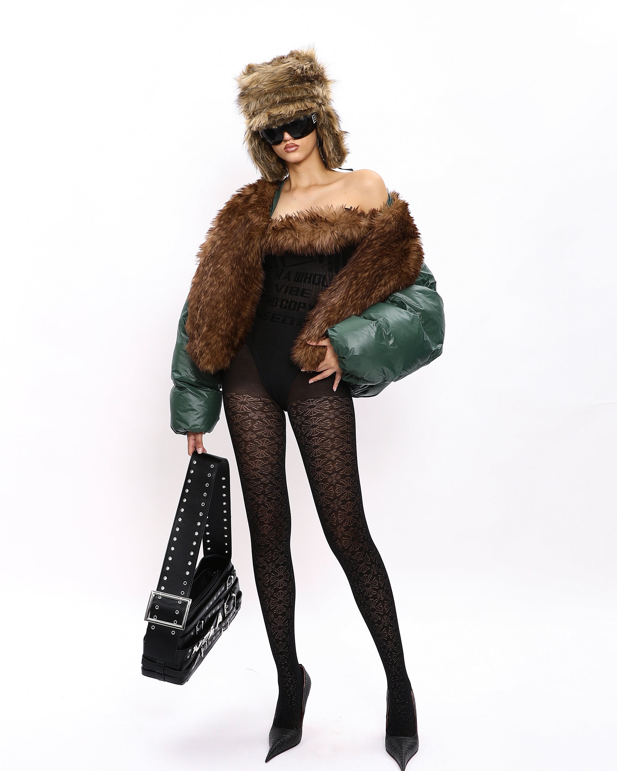 NEVER OFFEND L ANGEL Faux Fur Collar Cropped Puffer Jacket