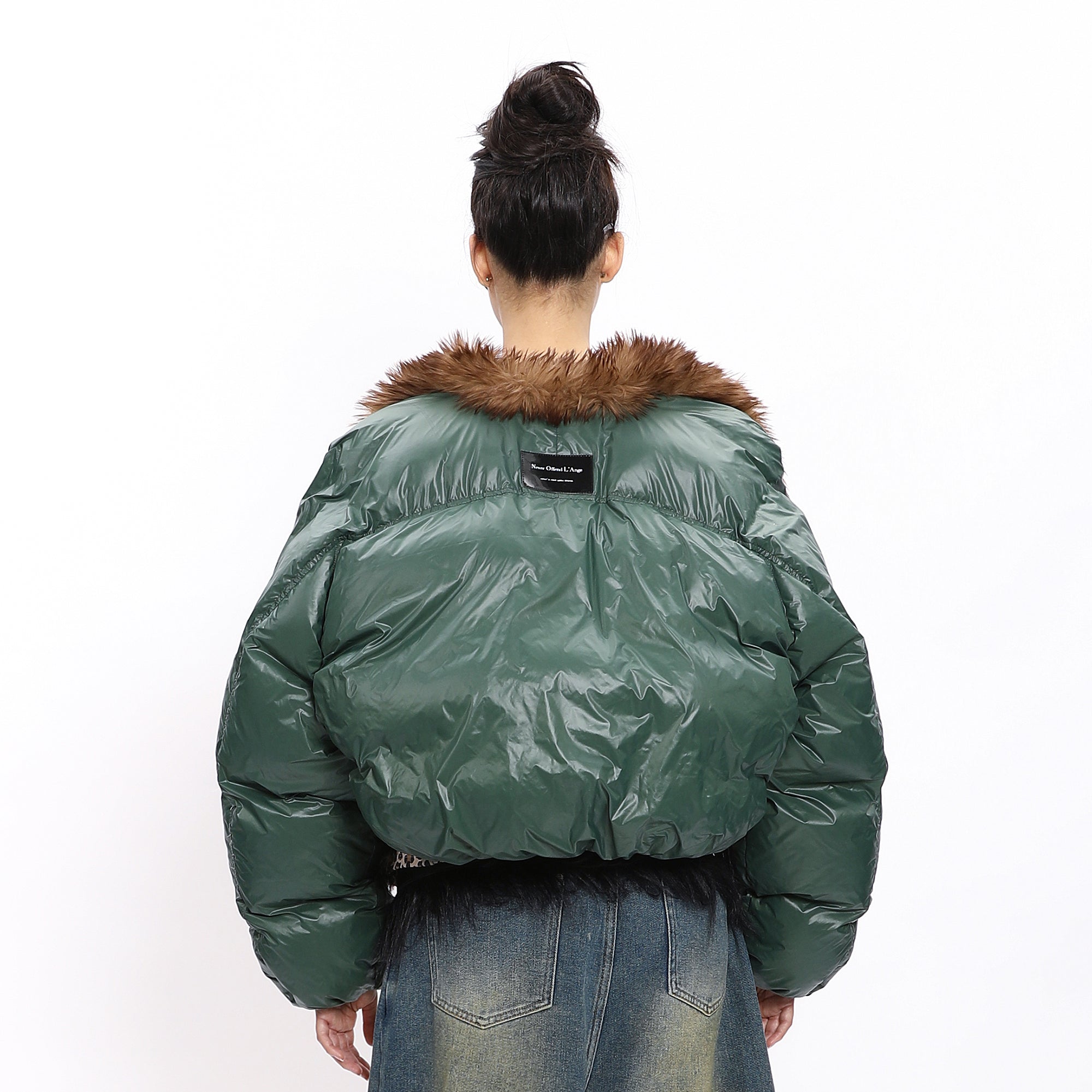 NEVER OFFEND L ANGEL Faux Fur Collar Cropped Puffer Jacket