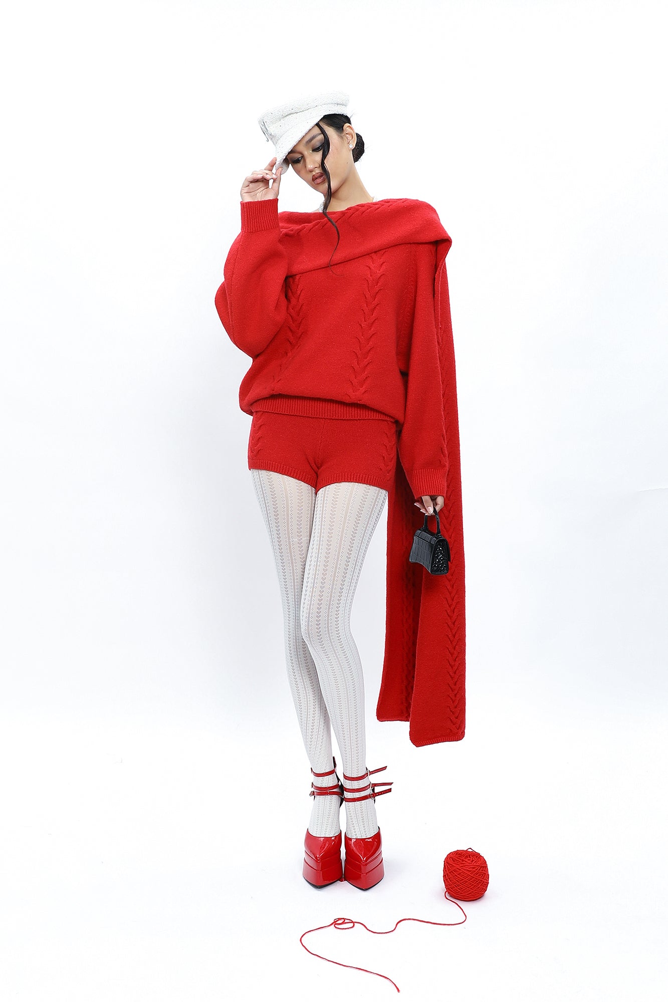 NEVER OFFEND L ANGEL Oversized Draped-Scarf Cable-Knit Sweater