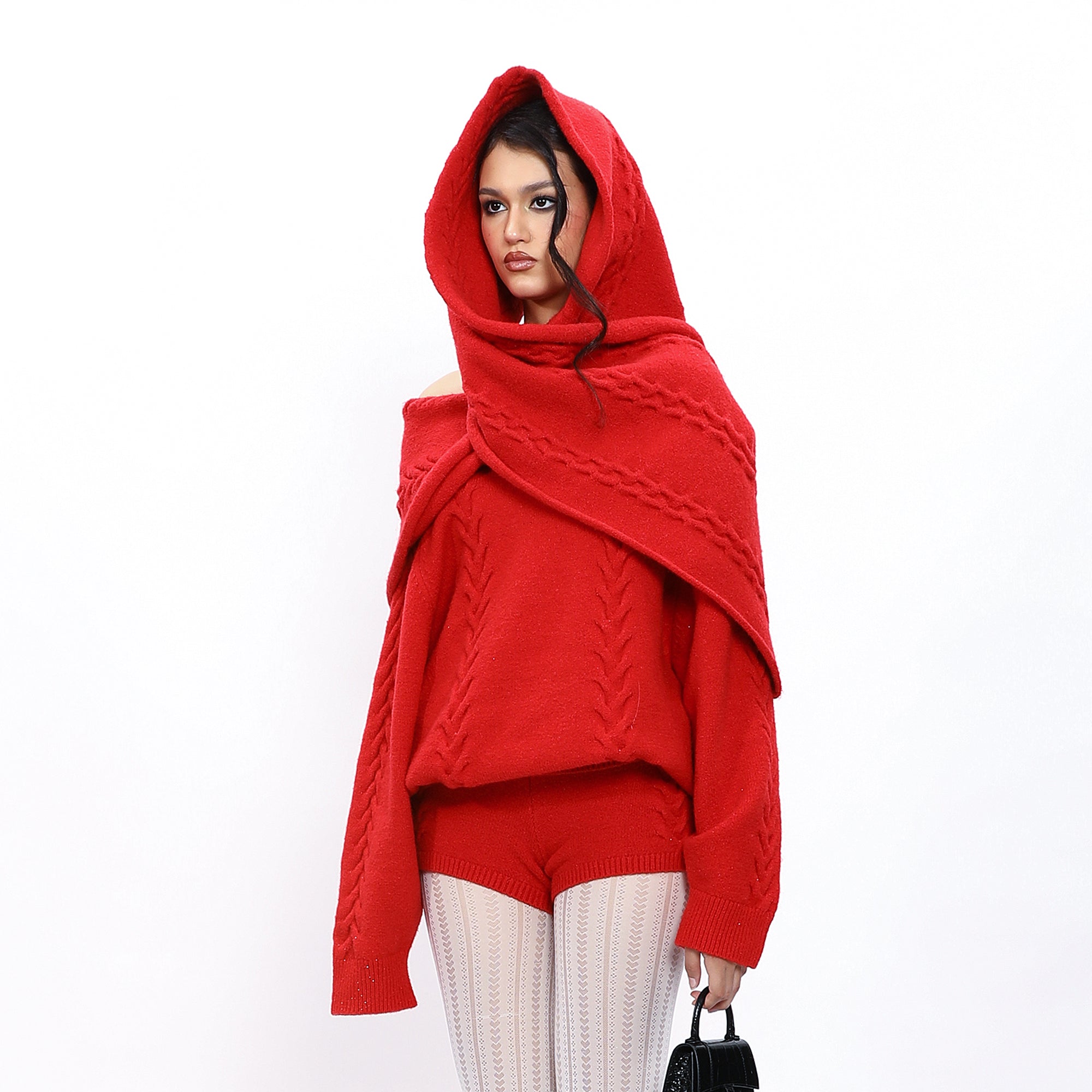 NEVER OFFEND L ANGEL Oversized Draped-Scarf Cable-Knit Sweater