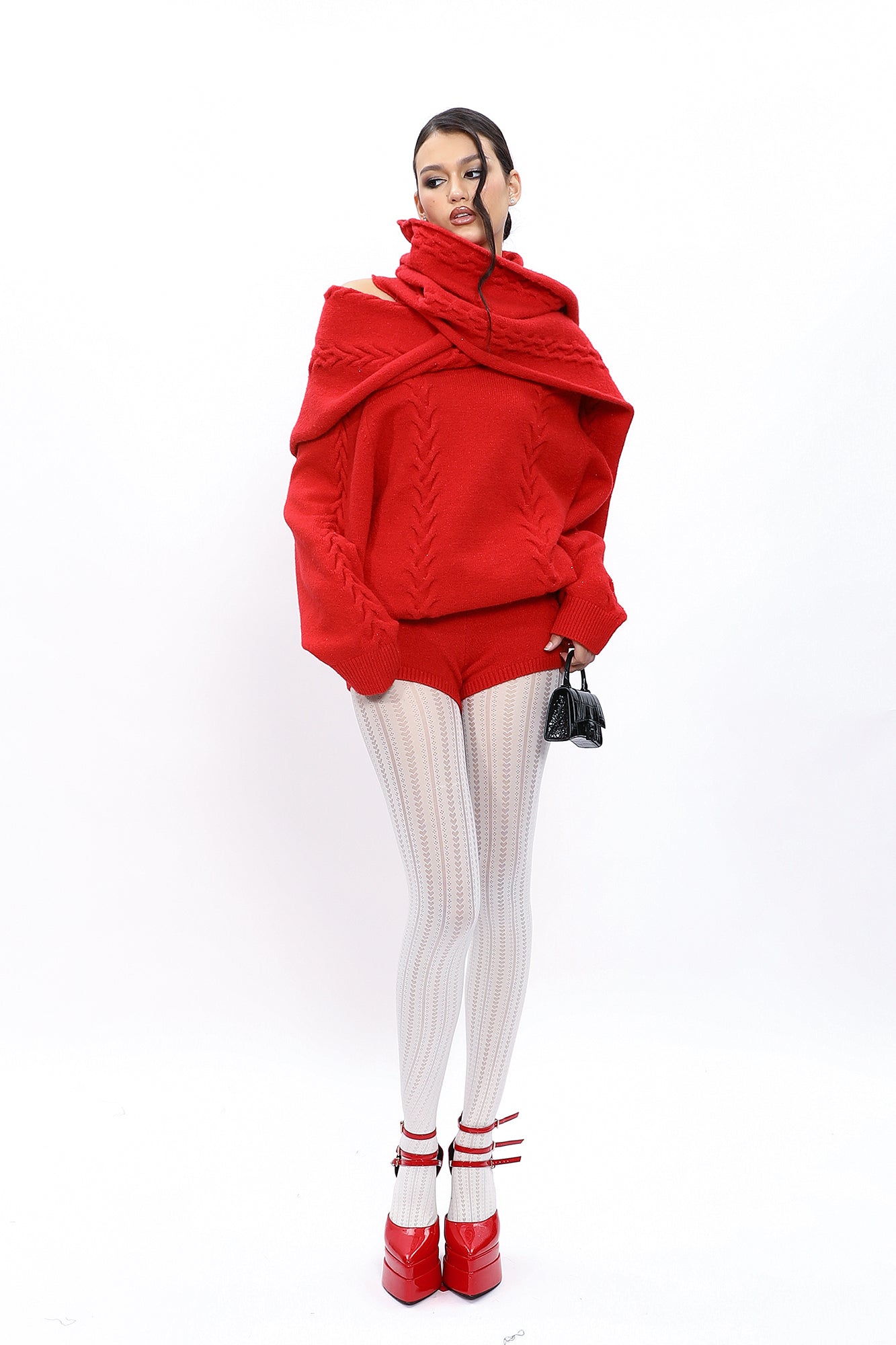 NEVER OFFEND L ANGEL Oversized Draped-Scarf Cable-Knit Sweater
