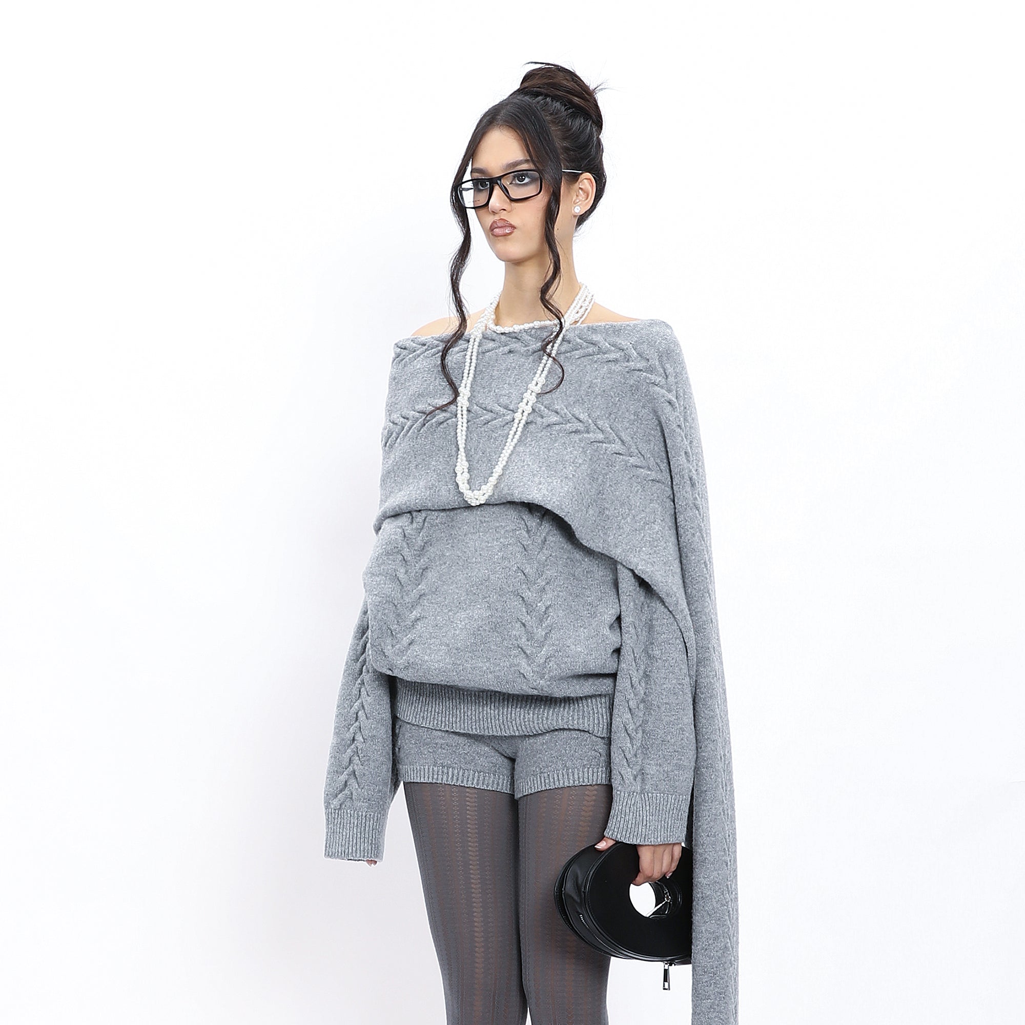 NEVER OFFEND L ANGEL Oversized Draped-Scarf Cable-Knit Sweater