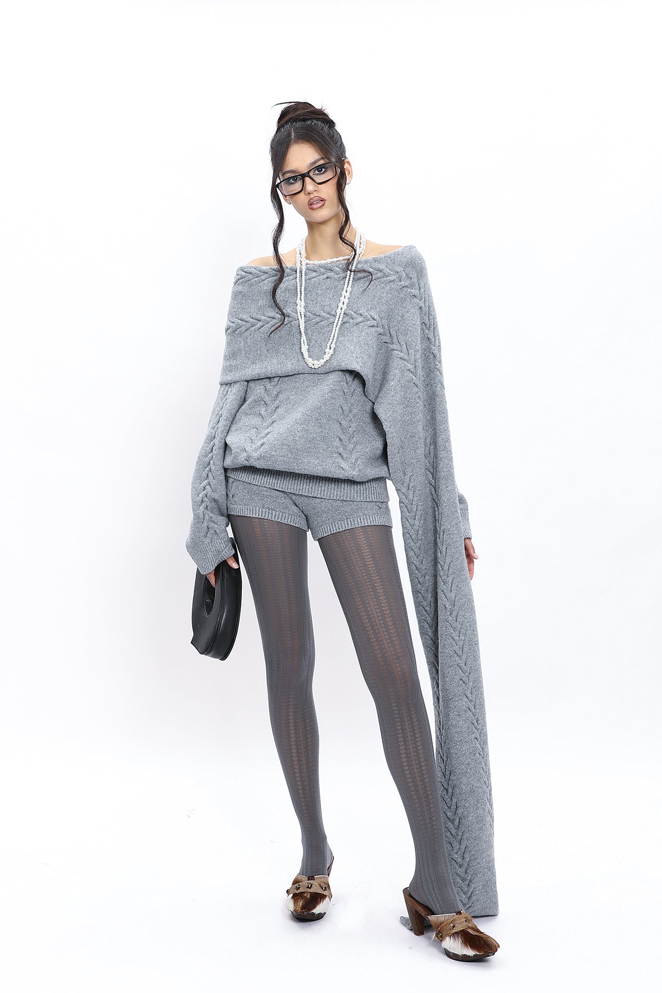 NEVER OFFEND L ANGEL Oversized Draped-Scarf Cable-Knit Sweater