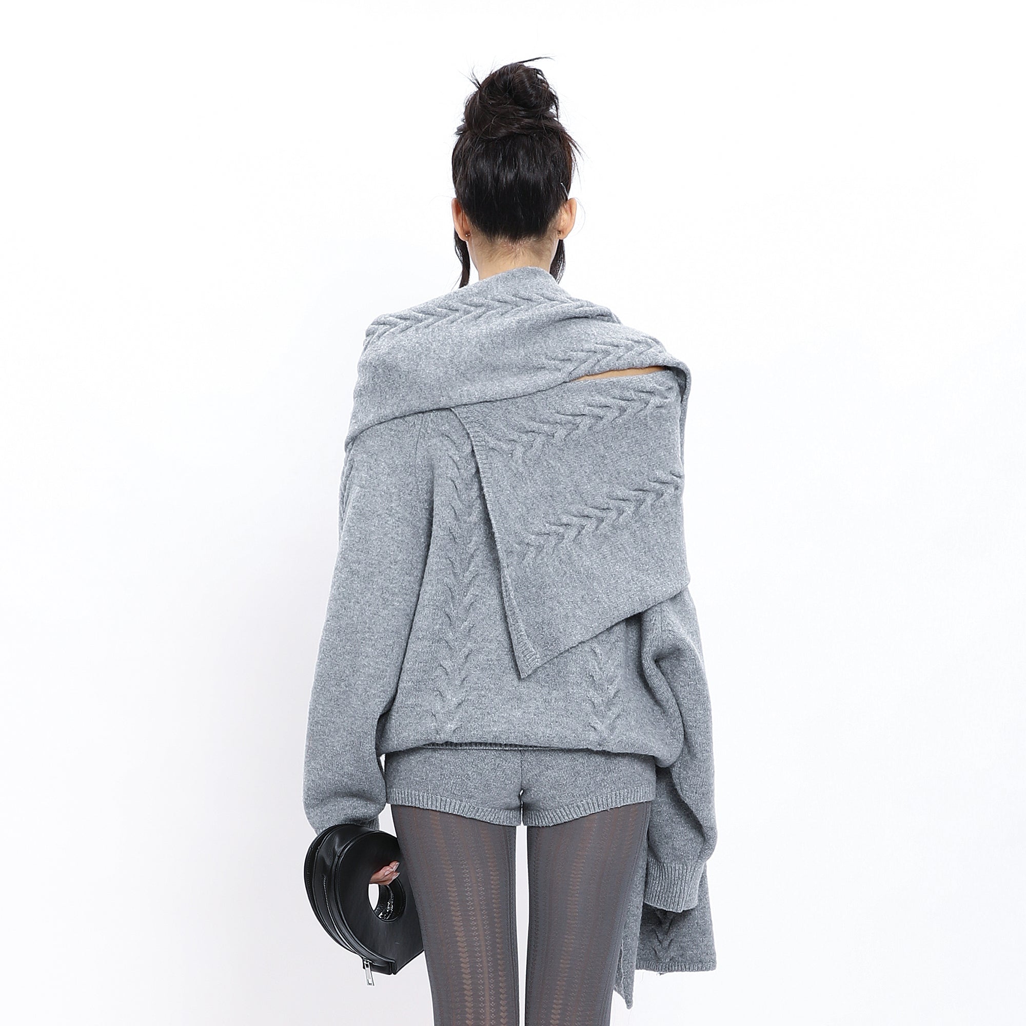 NEVER OFFEND L ANGEL Oversized Draped-Scarf Cable-Knit Sweater