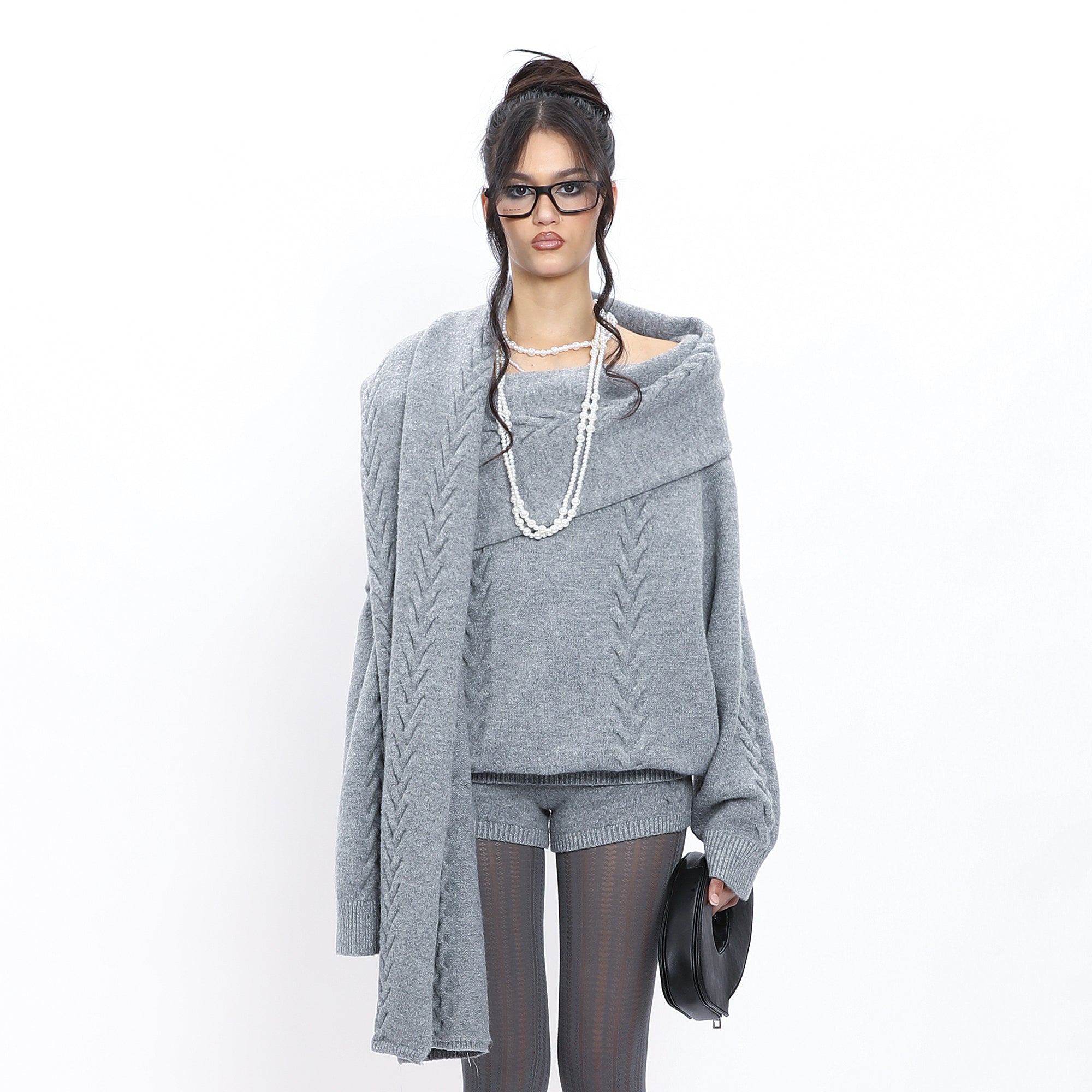 NEVER OFFEND L ANGEL Oversized Draped-Scarf Cable-Knit Sweater