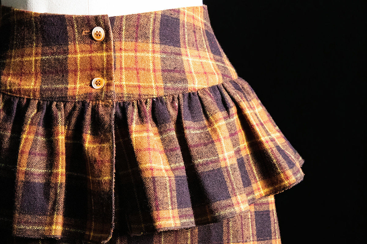 MXU Retro Plaid Pleated Shirt & Tiered Ruffle Maxi Skirt Set