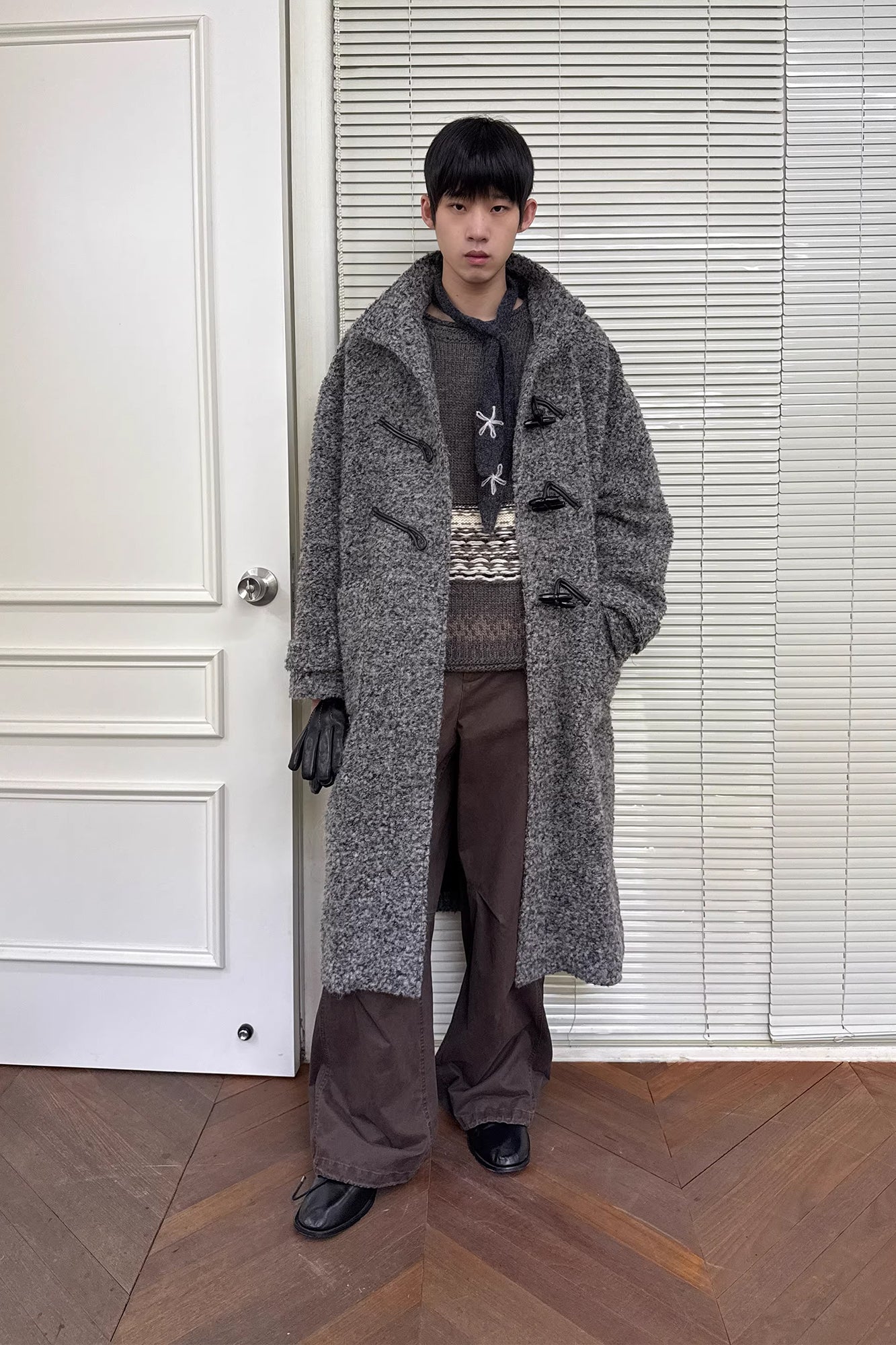 NEVERSEEZ Bouclé Wool-Blend Toggle Longline Coat
