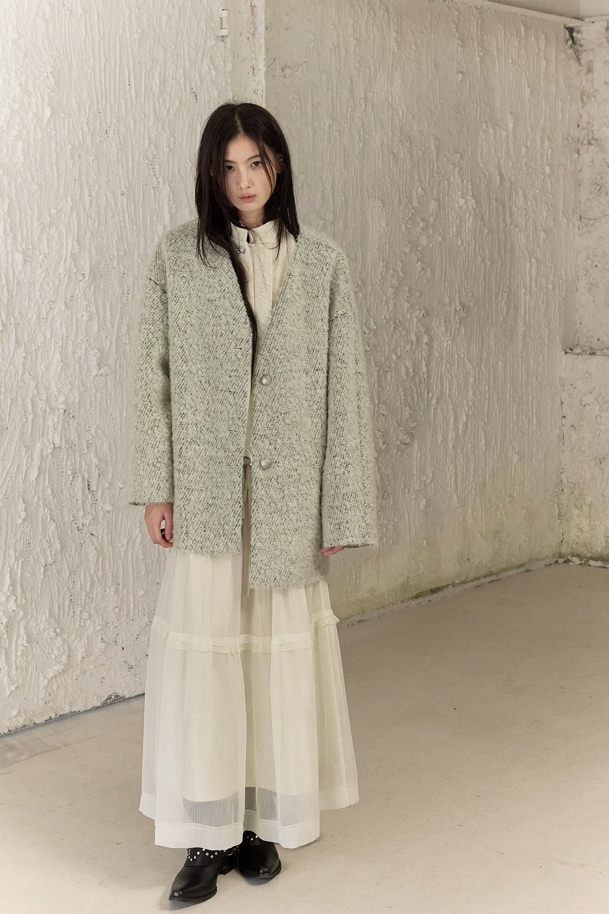 CHANGGUANG YUANZI Spliced Lace Drawstring Flared Skirt