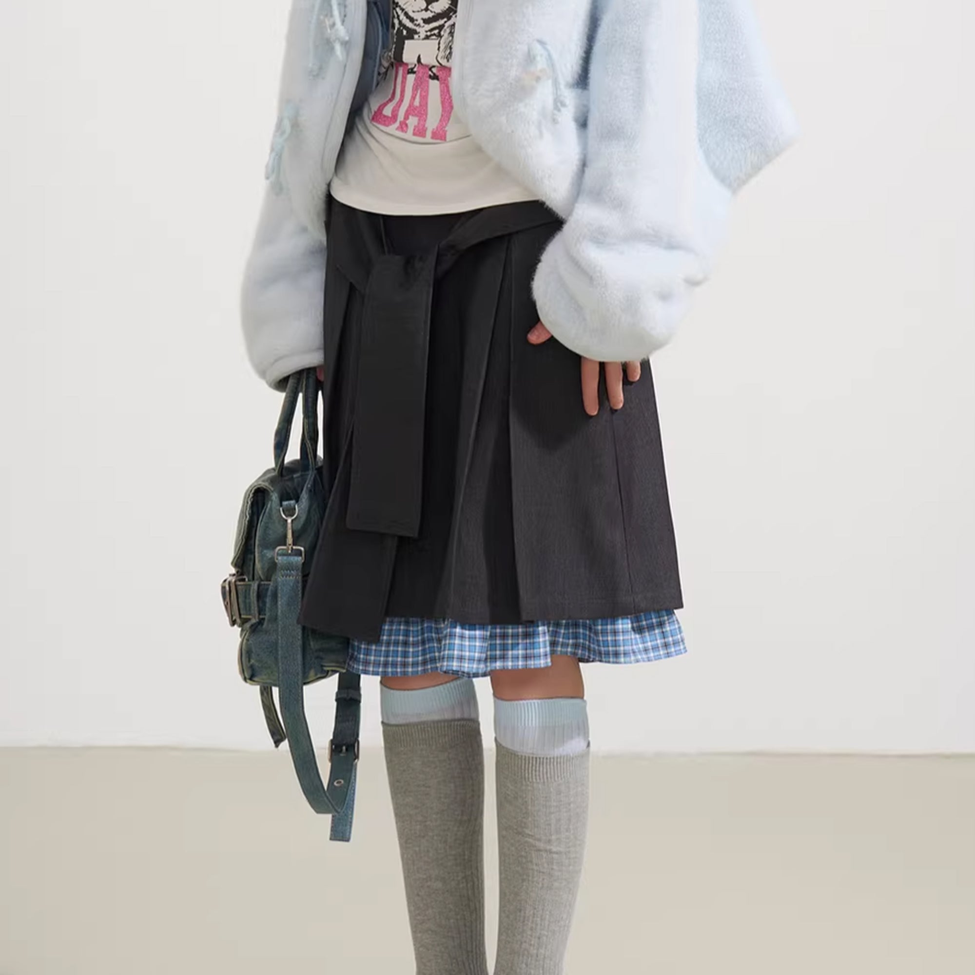 SOFITTE Tie-Waist Pleated Layered Mini Skirt