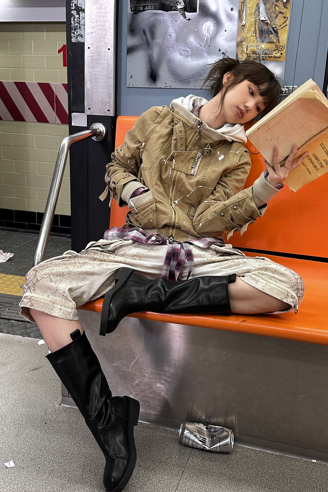 FULLTIDE Paint-Splattered Detachable-Sleeve Washed Cargo Jacket