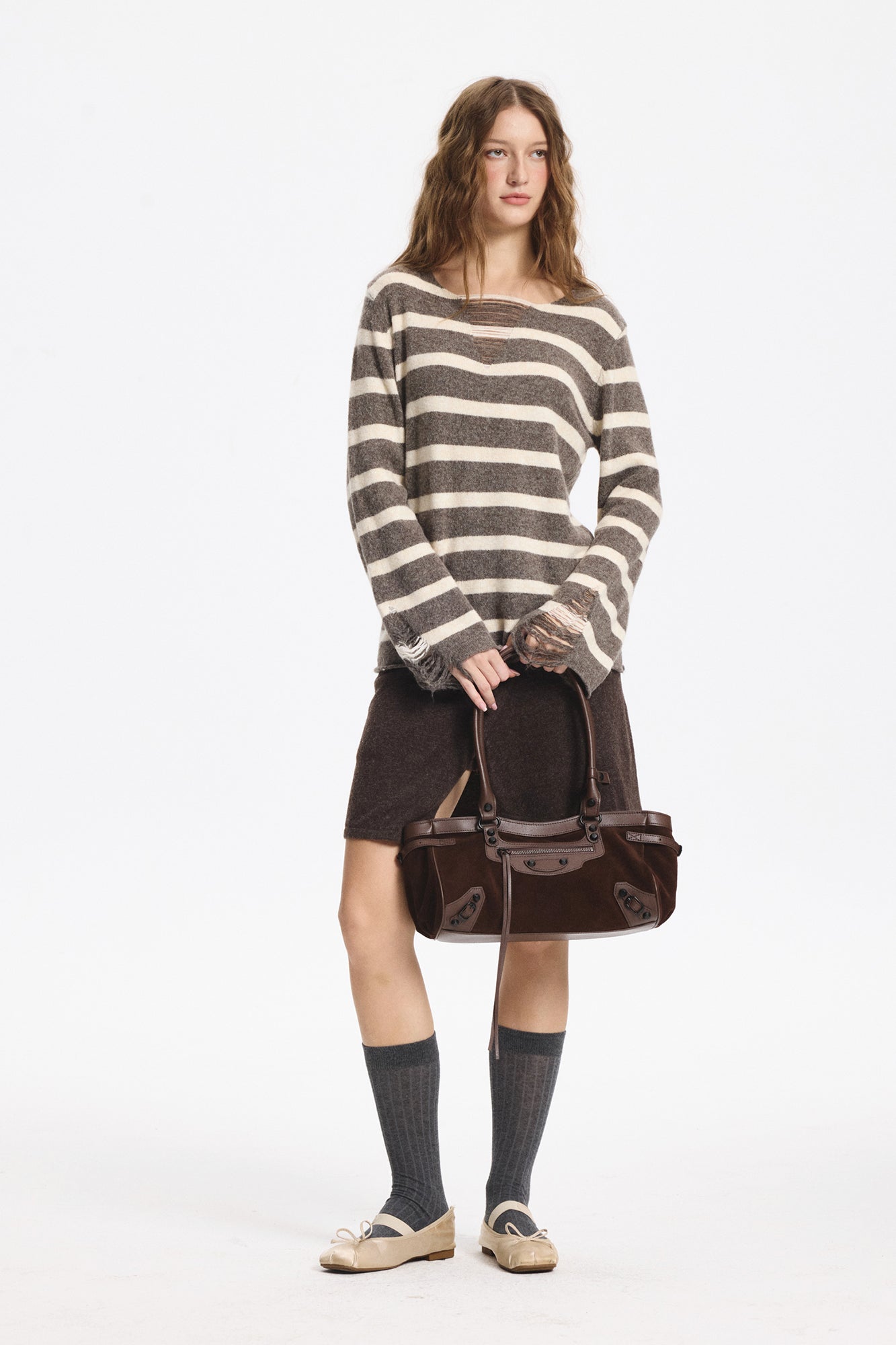 LEONSENSE Distressed Stripe Knit Pullover