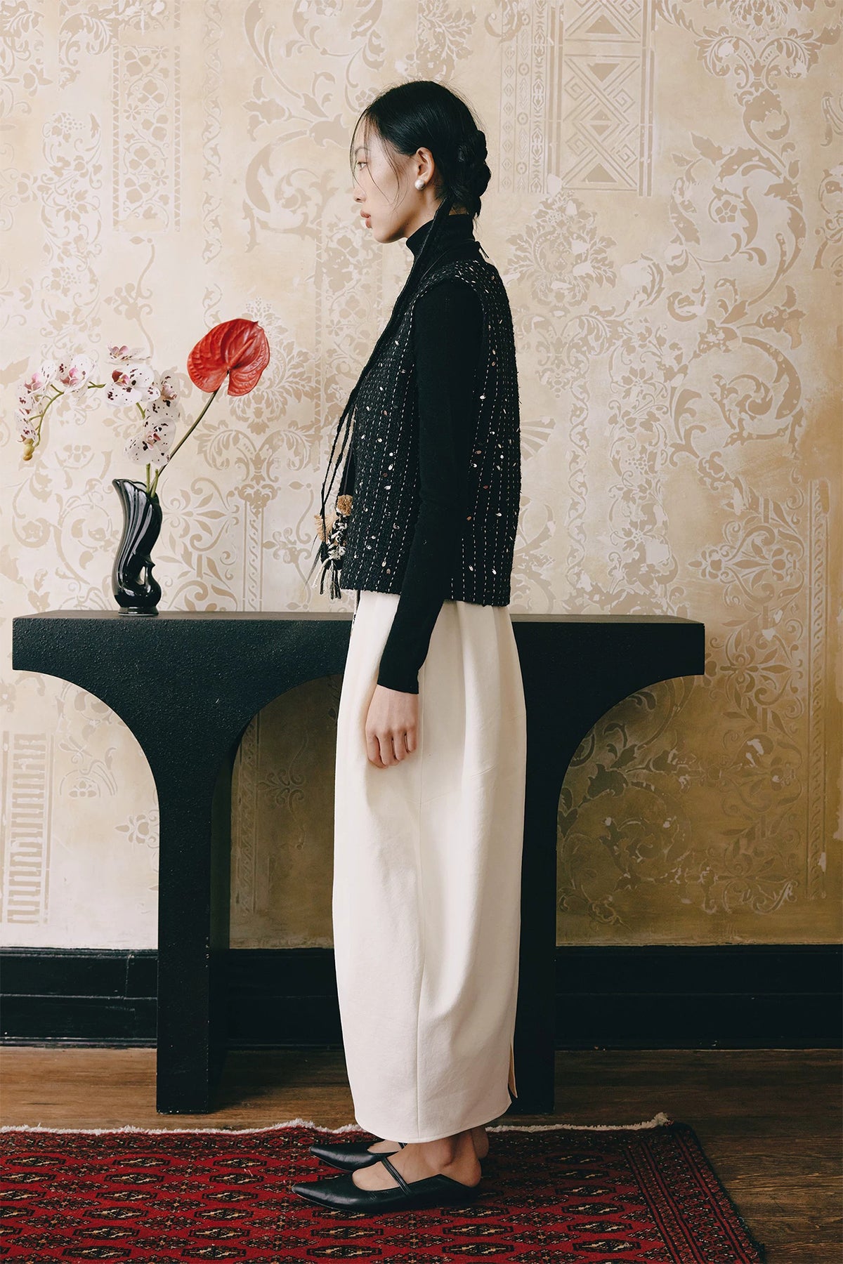 YUANYE High-Waist Cocoon Midi Skirt