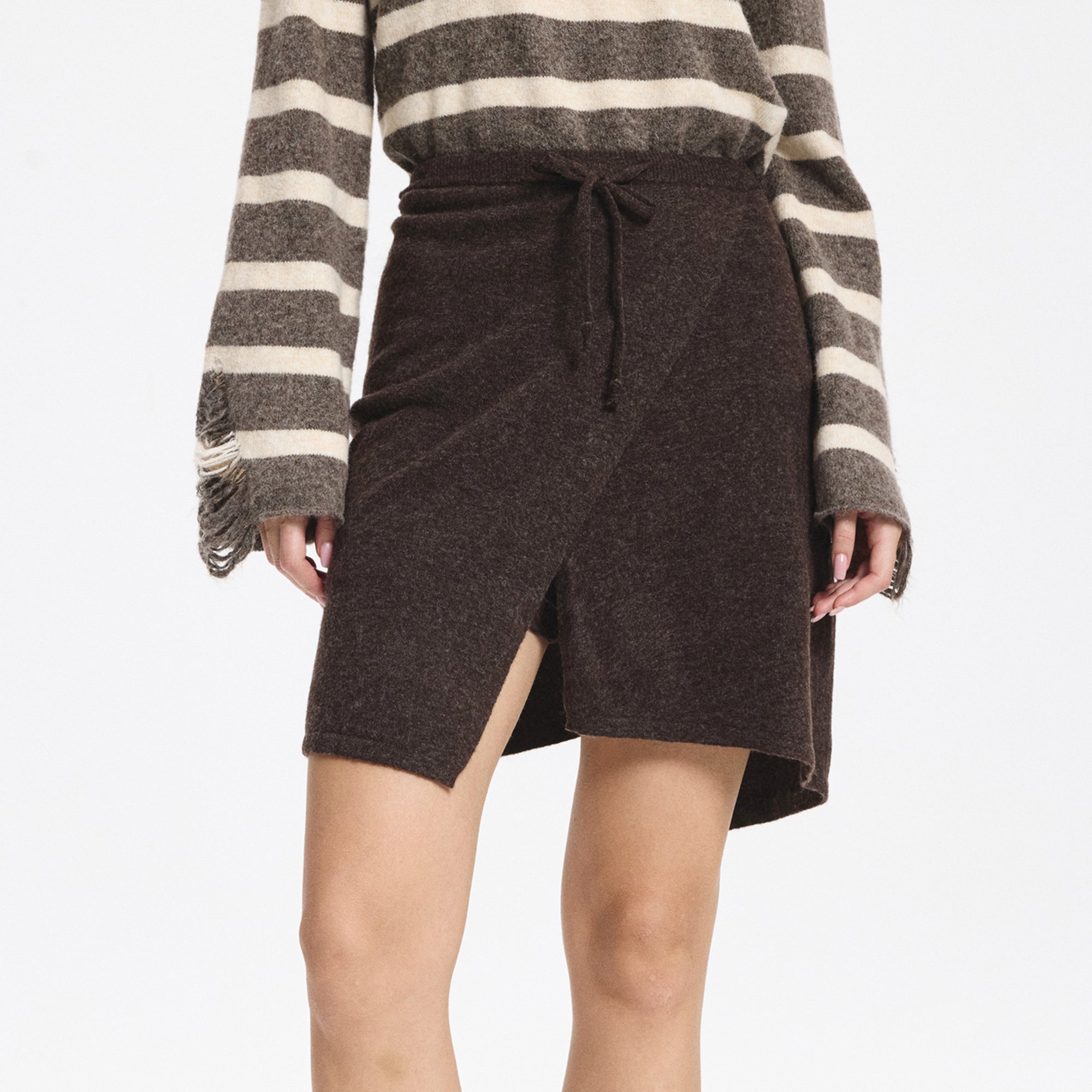 LEONSENSE Asymmetrical Wool-Blend Wrap Skirt