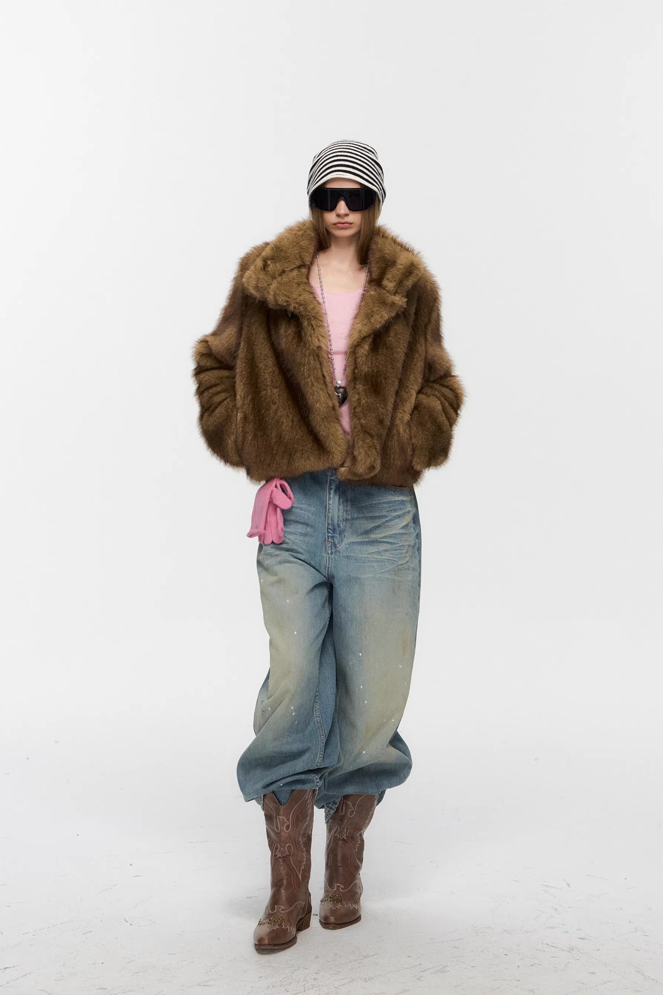10AMSOTIIIIIIRED Asymmetrical Front Toggle Faux Fur Jacket