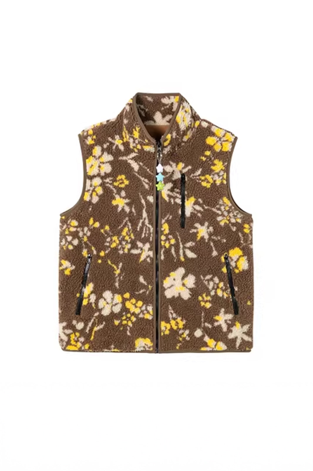 SOFITTE Retro Floral Faux-Shearling Mockneck Vest
