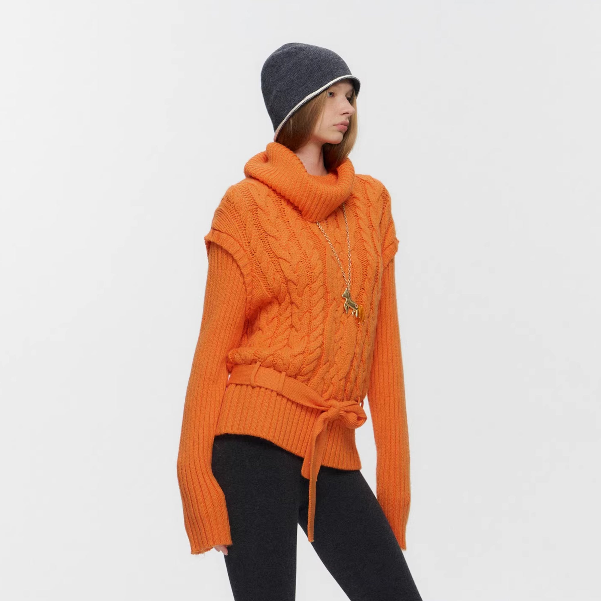 10AMSOTIIIIIIRED Spliced Cable-Knit Wool-Blend Belted Sweater