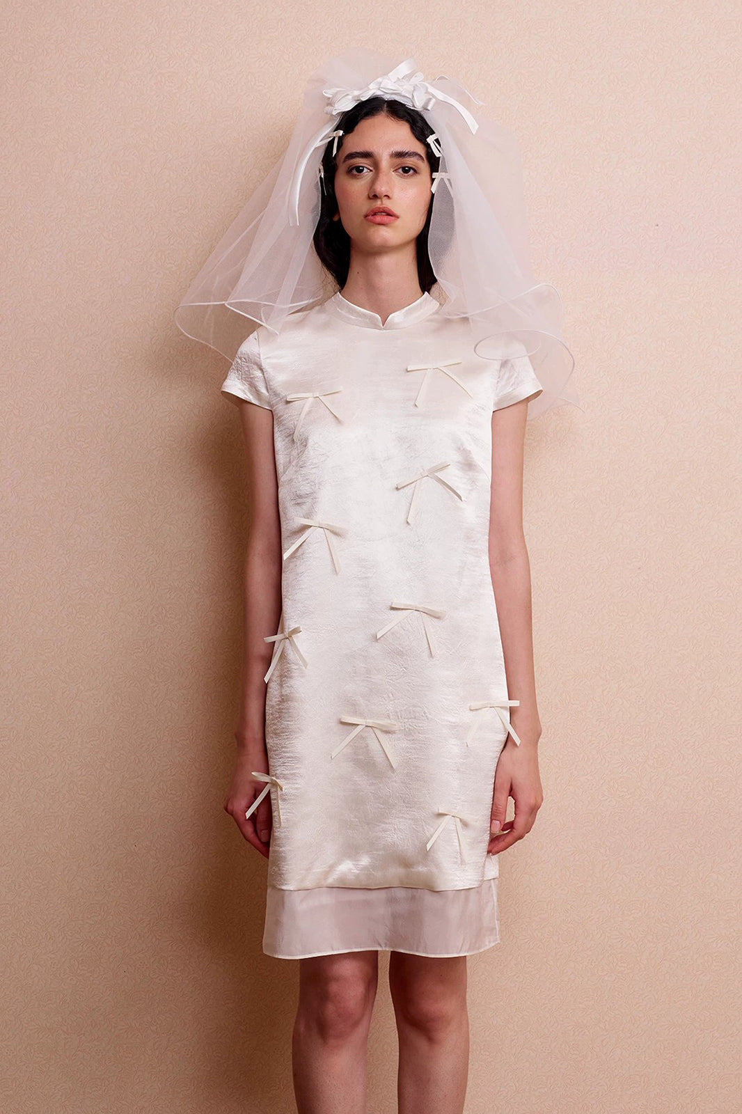 YUANYE Bow Detail Mandarin-Collar Mini Dress