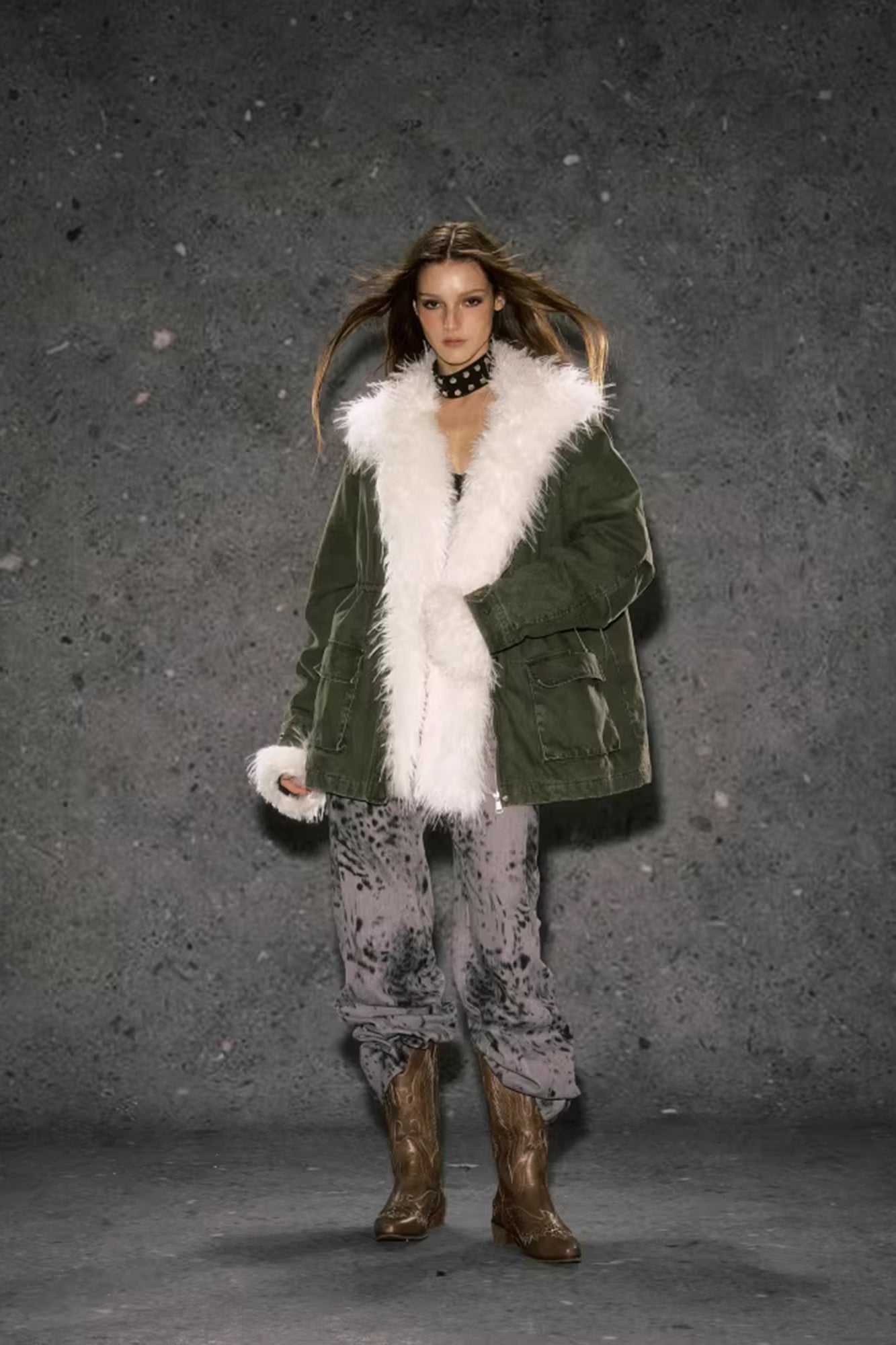10AMSOTIIIIIIRED Stone-Washed Detachable Faux-Fur Parka