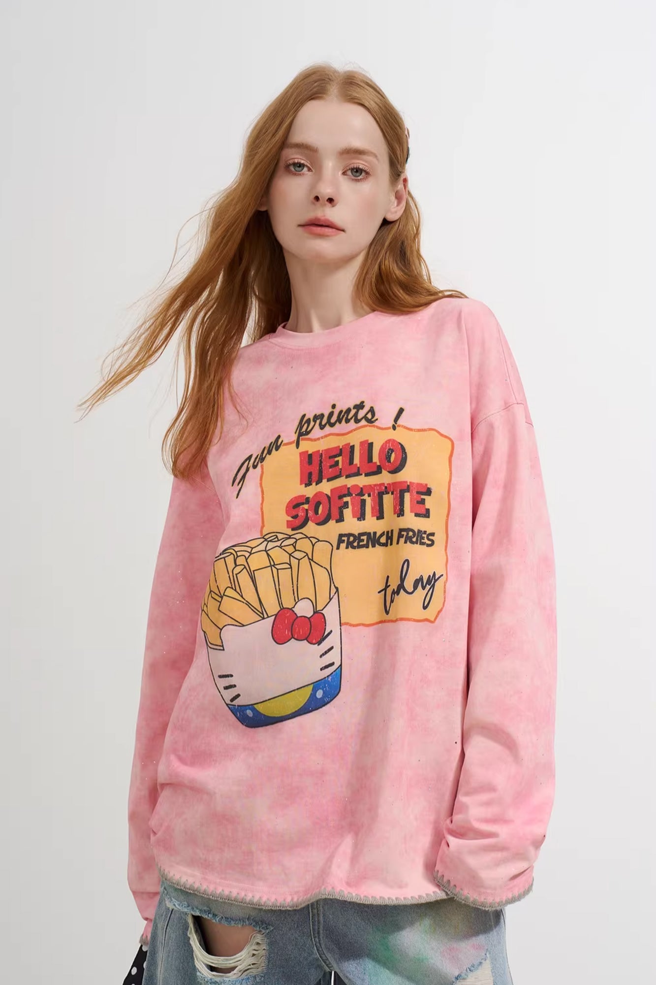 SOFITTE Distressed Fries Graphic Long-Sleeve Tee