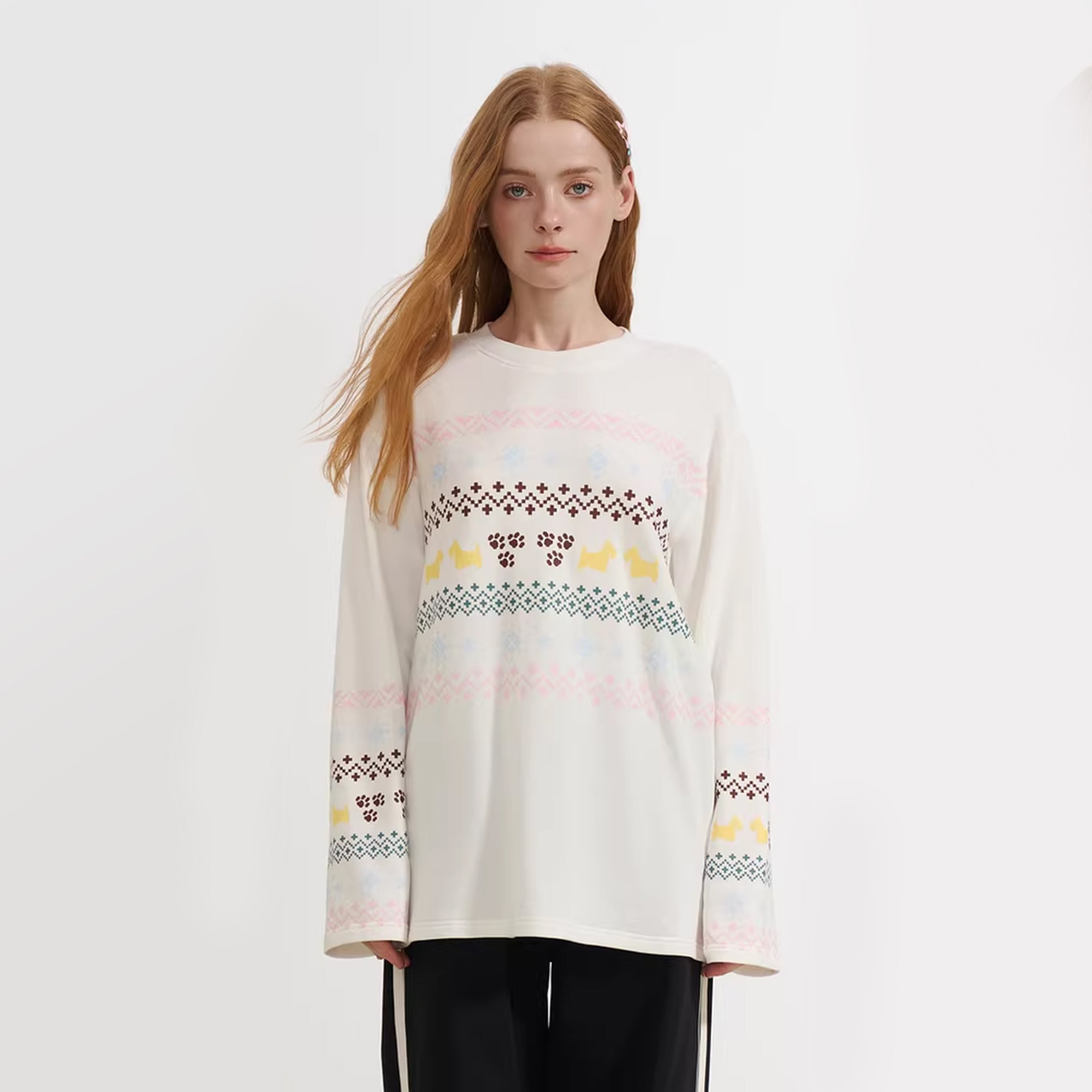 SOFITTE Fleece-Lined Fair Isle Long-Sleeve Tee