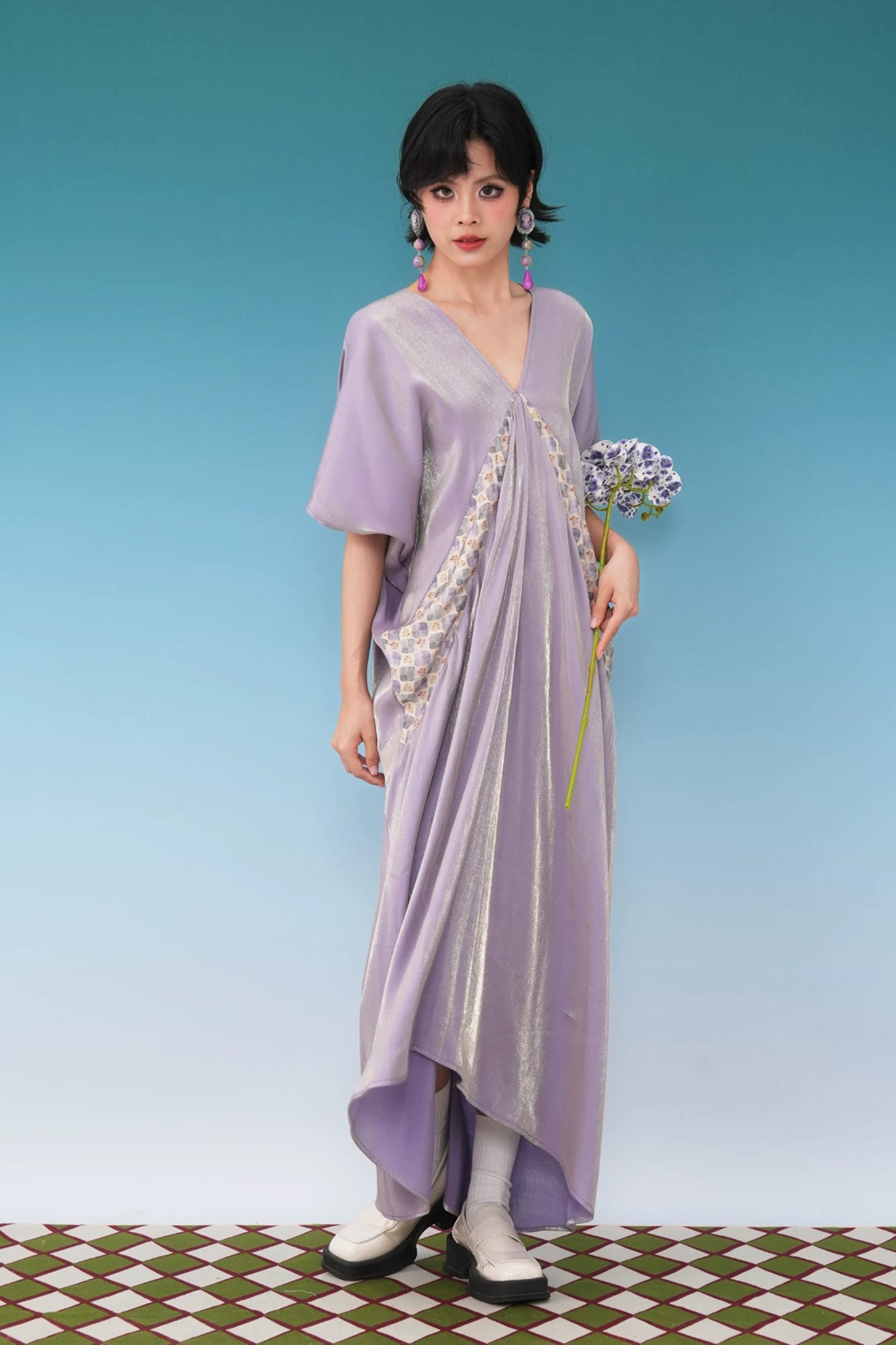 NOPMOB Spliced Luster Draped Maxi Dress