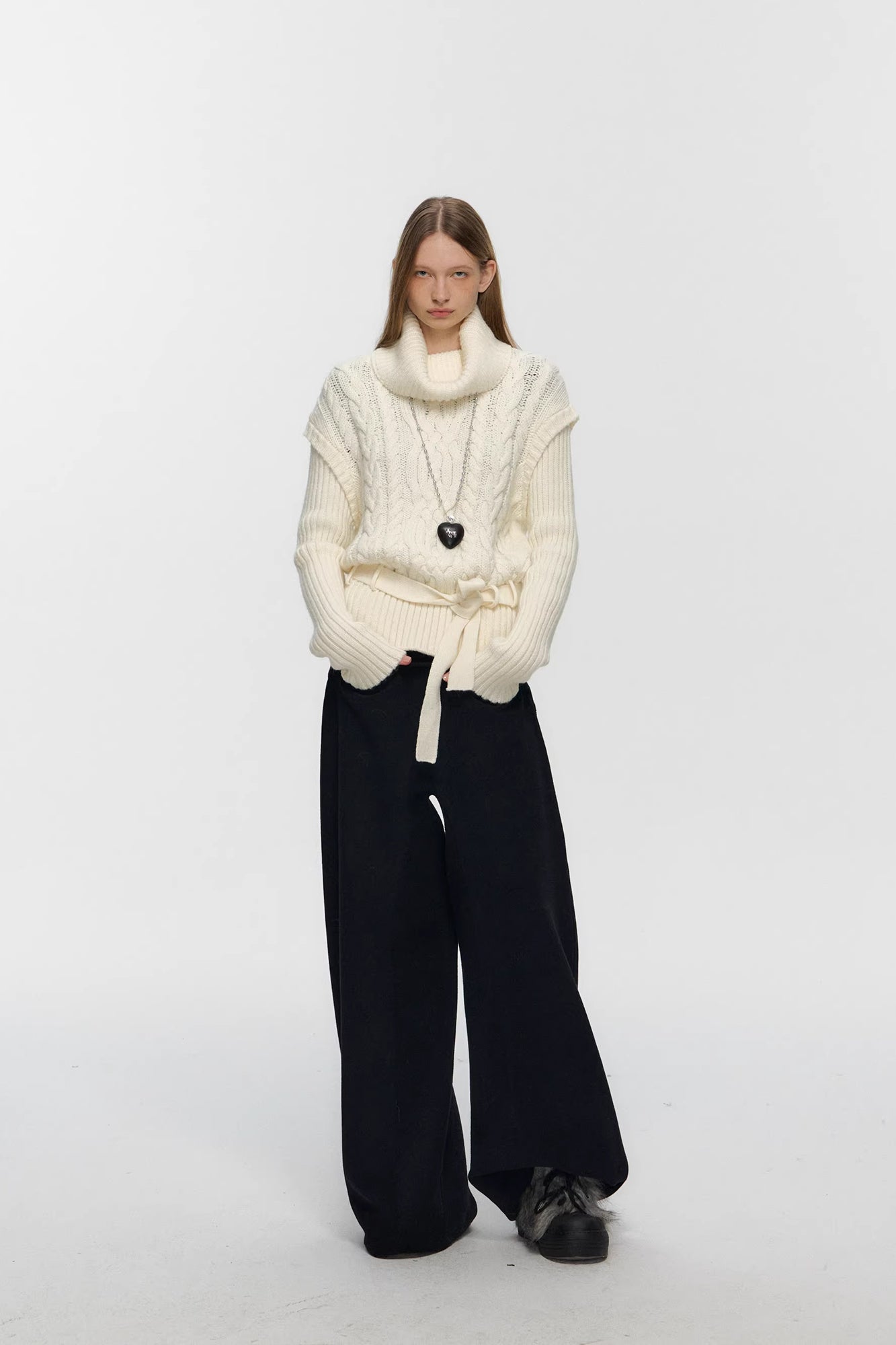 10AMSOTIIIIIIRED Spliced Cable-Knit Wool-Blend Belted Sweater