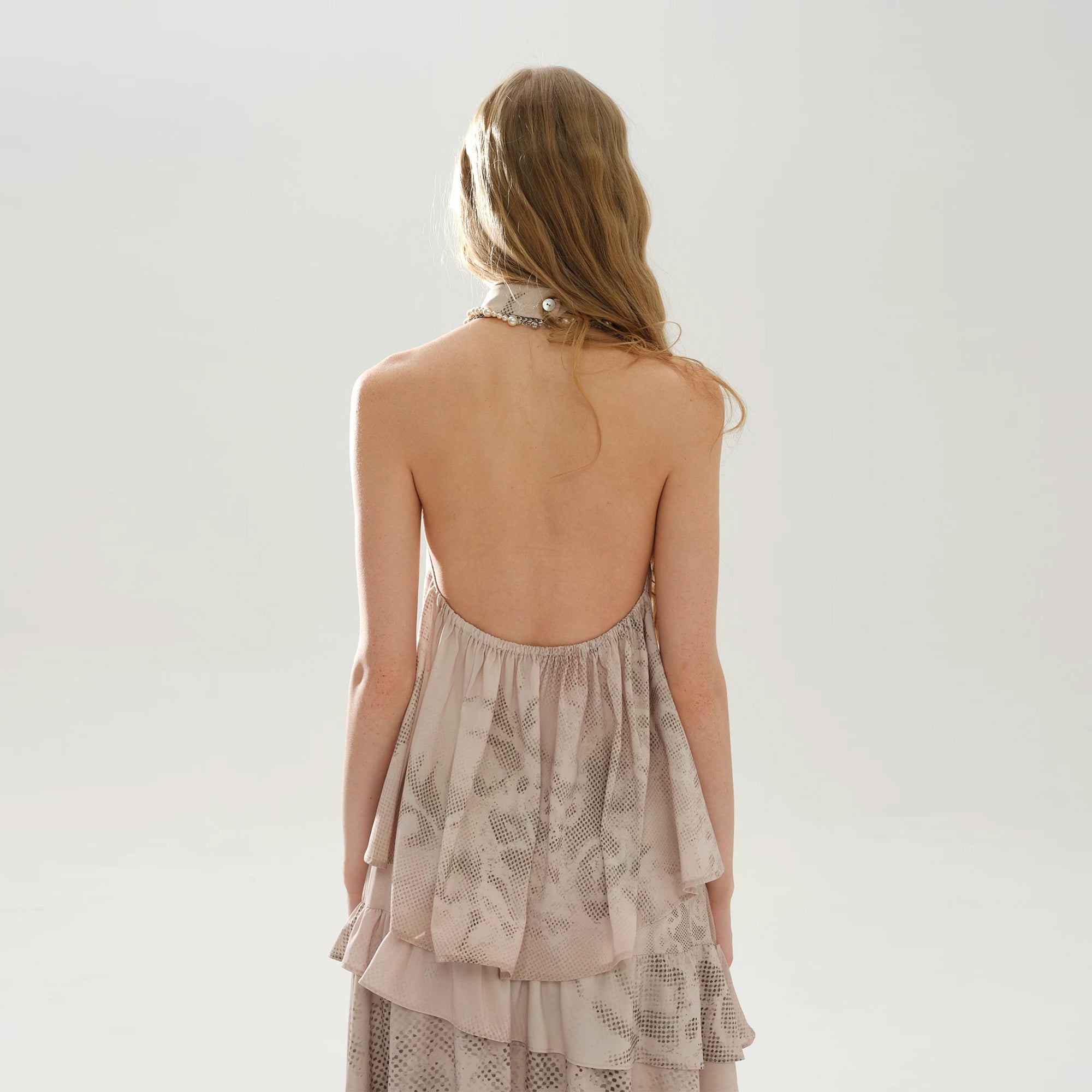 LAYERS Abstract Floral Backless Halter Top