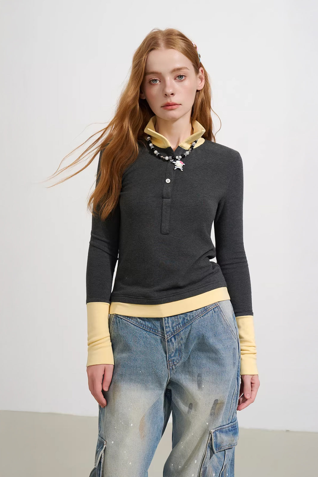 SOFITTE Collared Faux Layered Long-Sleeve Tee