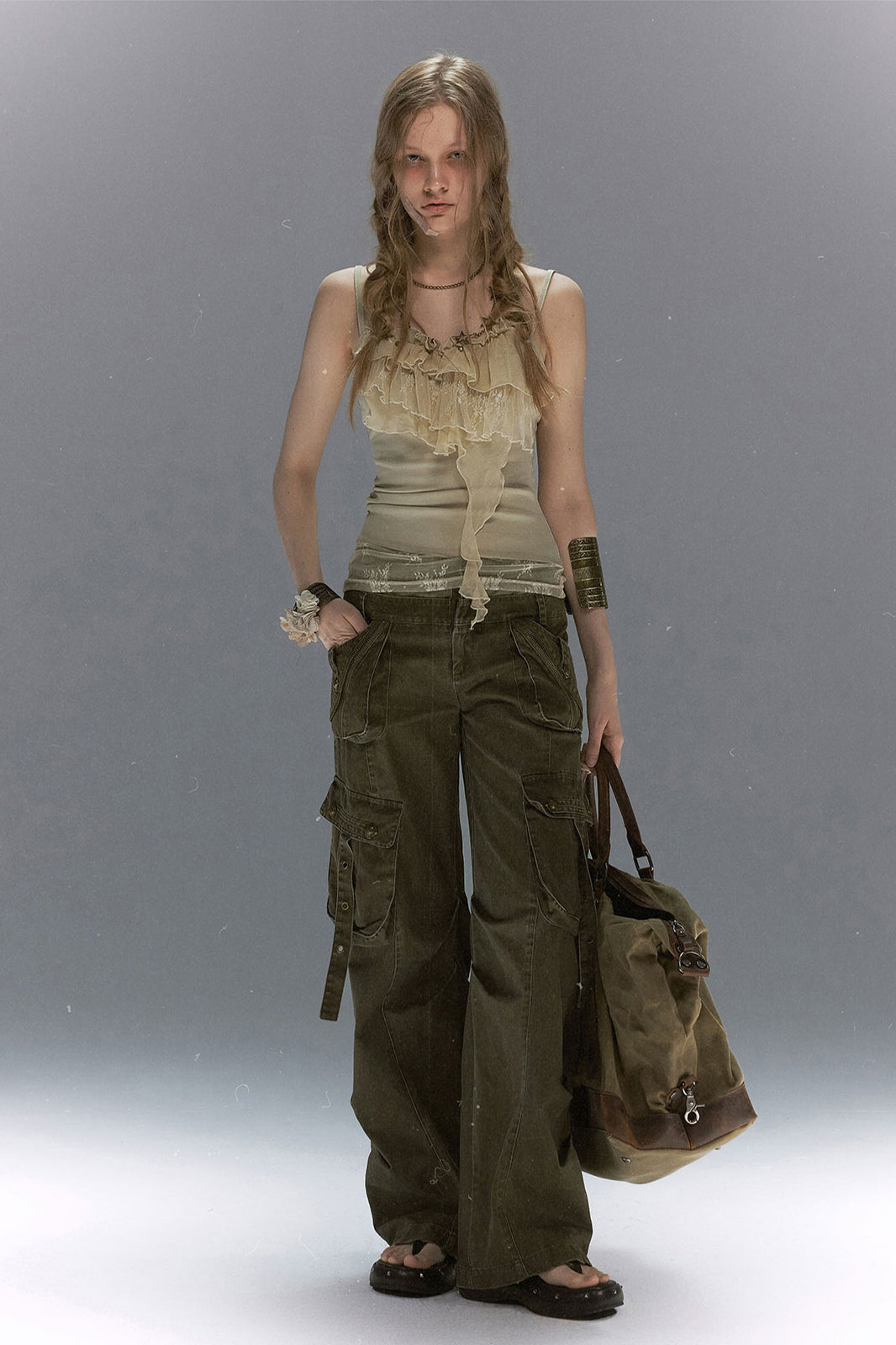 CESTNOUS Retro Washed Multi-Pocket Straight-Leg Cargo Pants