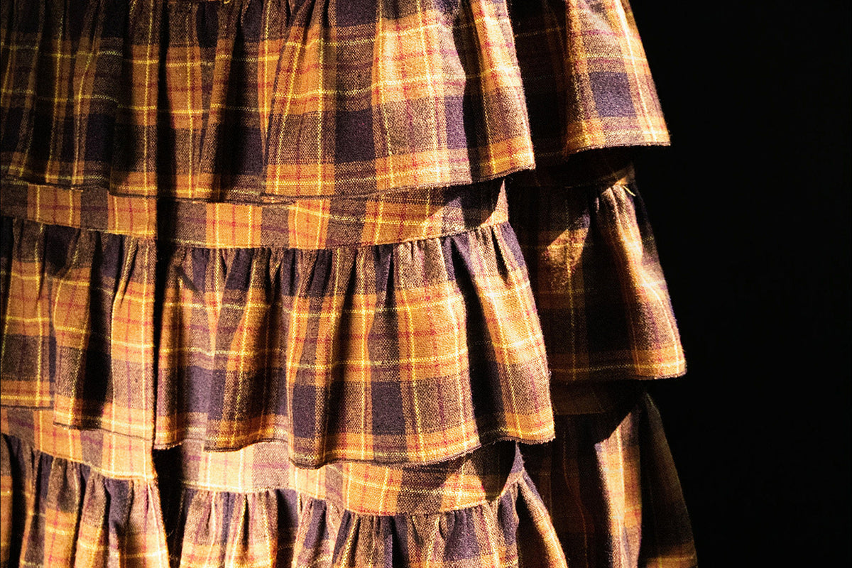 MXU Retro Plaid Pleated Shirt & Tiered Ruffle Maxi Skirt Set