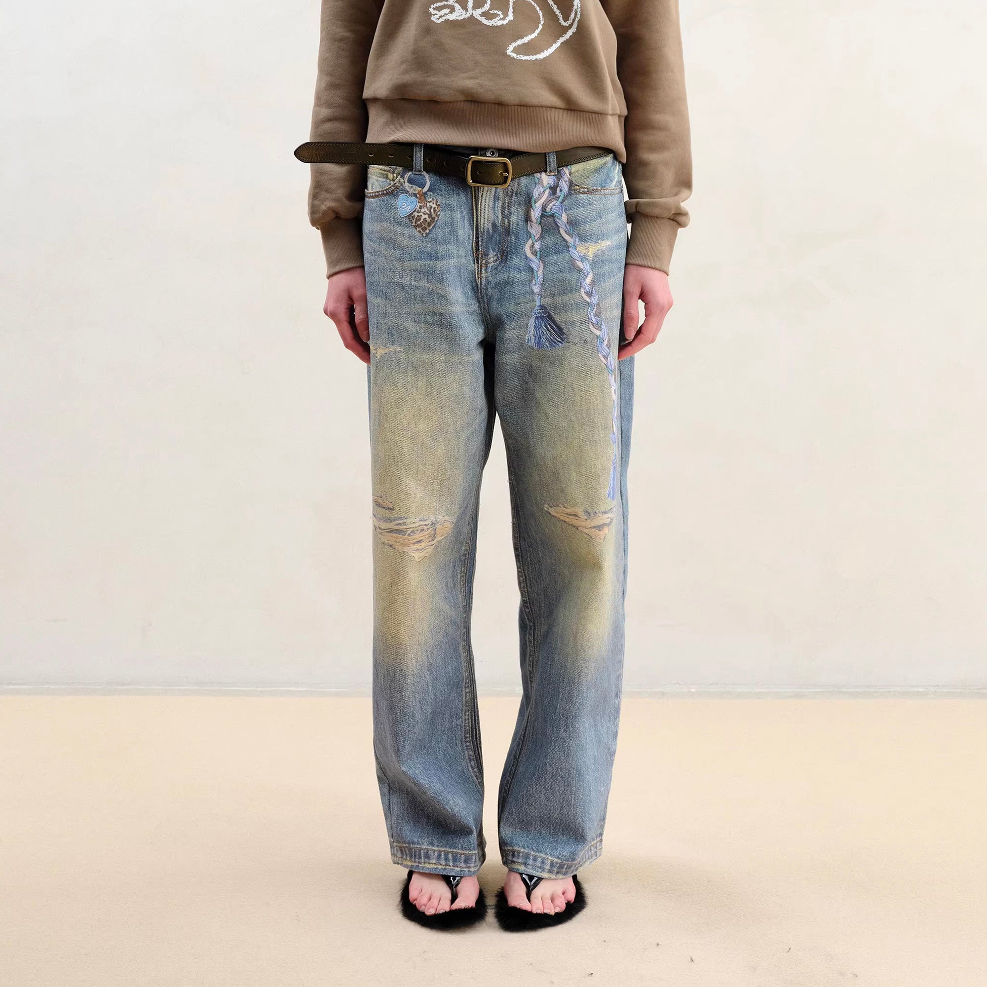 WII WIL Braid Graphic Wide-Leg Jeans