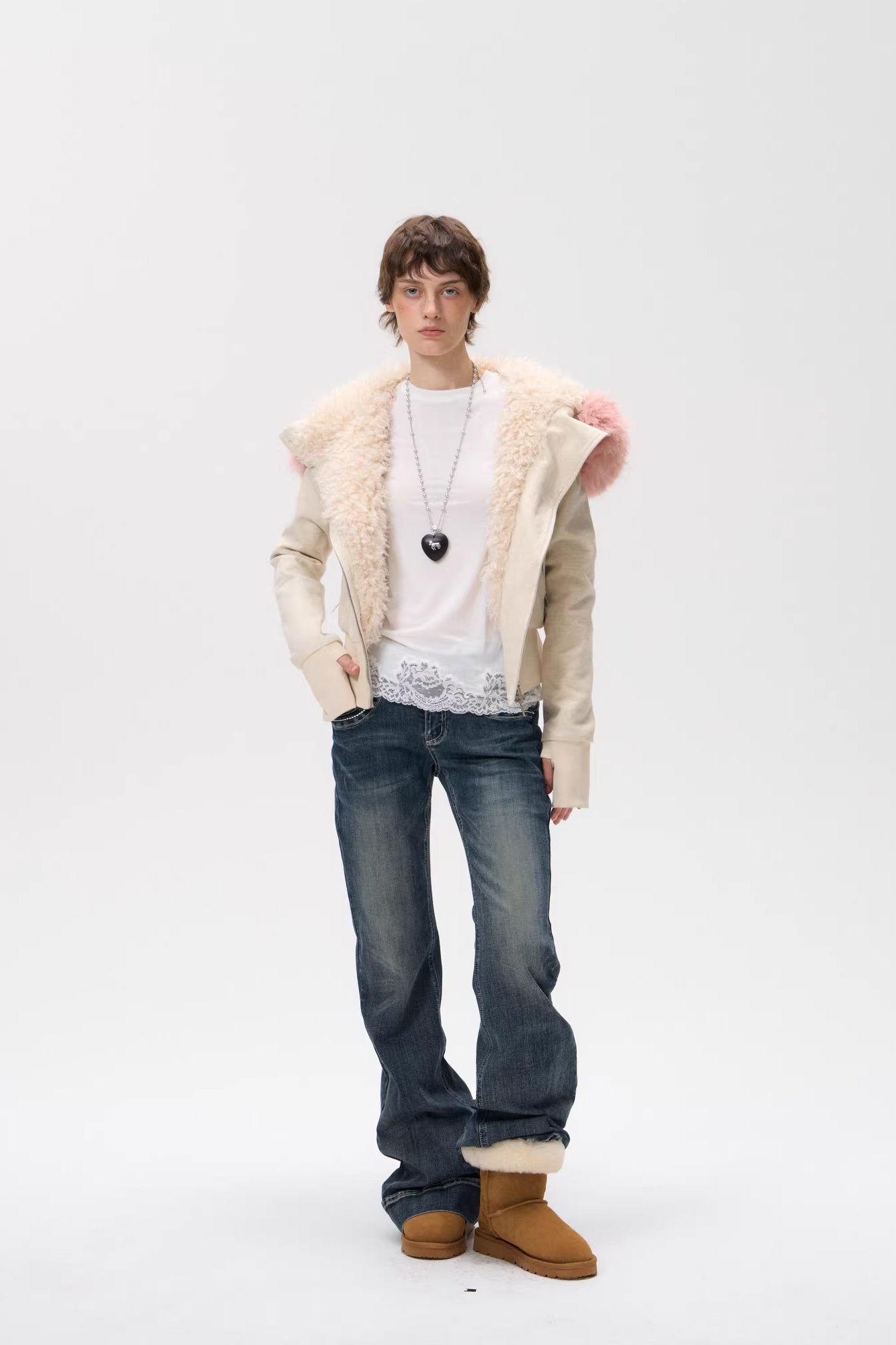10AMSOTIIIIIIRED Sherpa-Lined Faux Fur Hooded Bomber Jacket