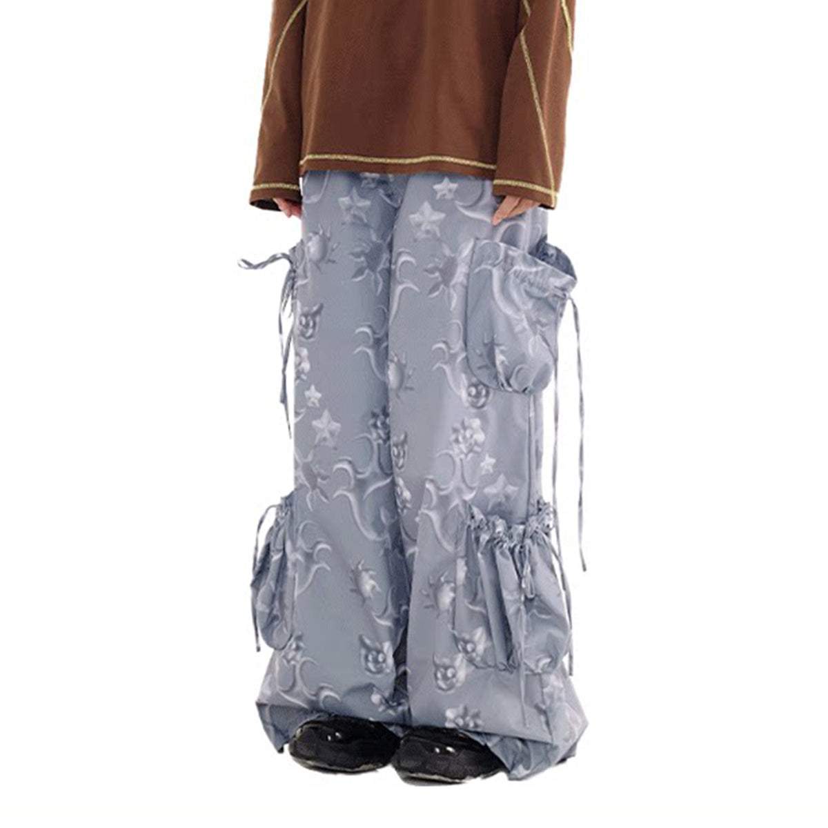 SILLYSIS Graphic Multi-Pocket Wide-Leg Cargo Pants