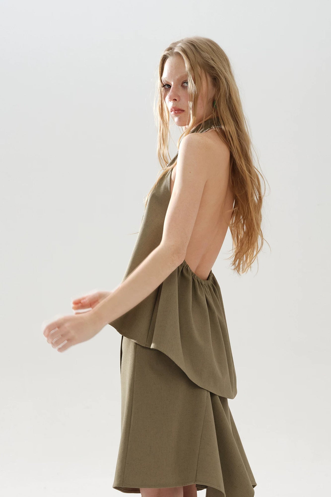 LAYERS Peplum Open-Back Halter Top