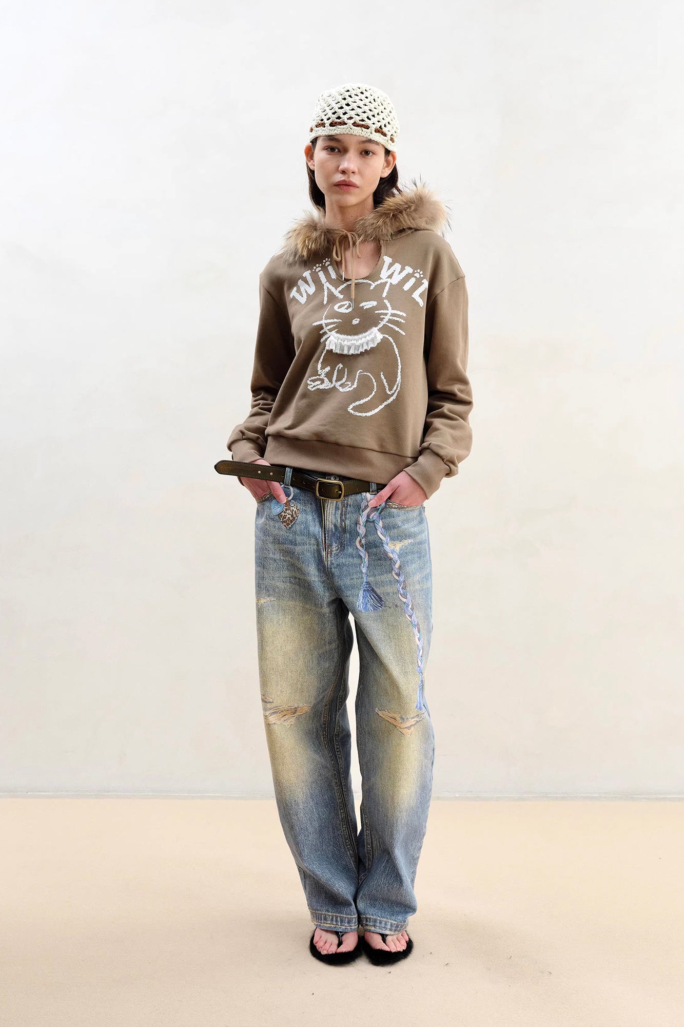 WII WIL Braid Graphic Wide-Leg Jeans