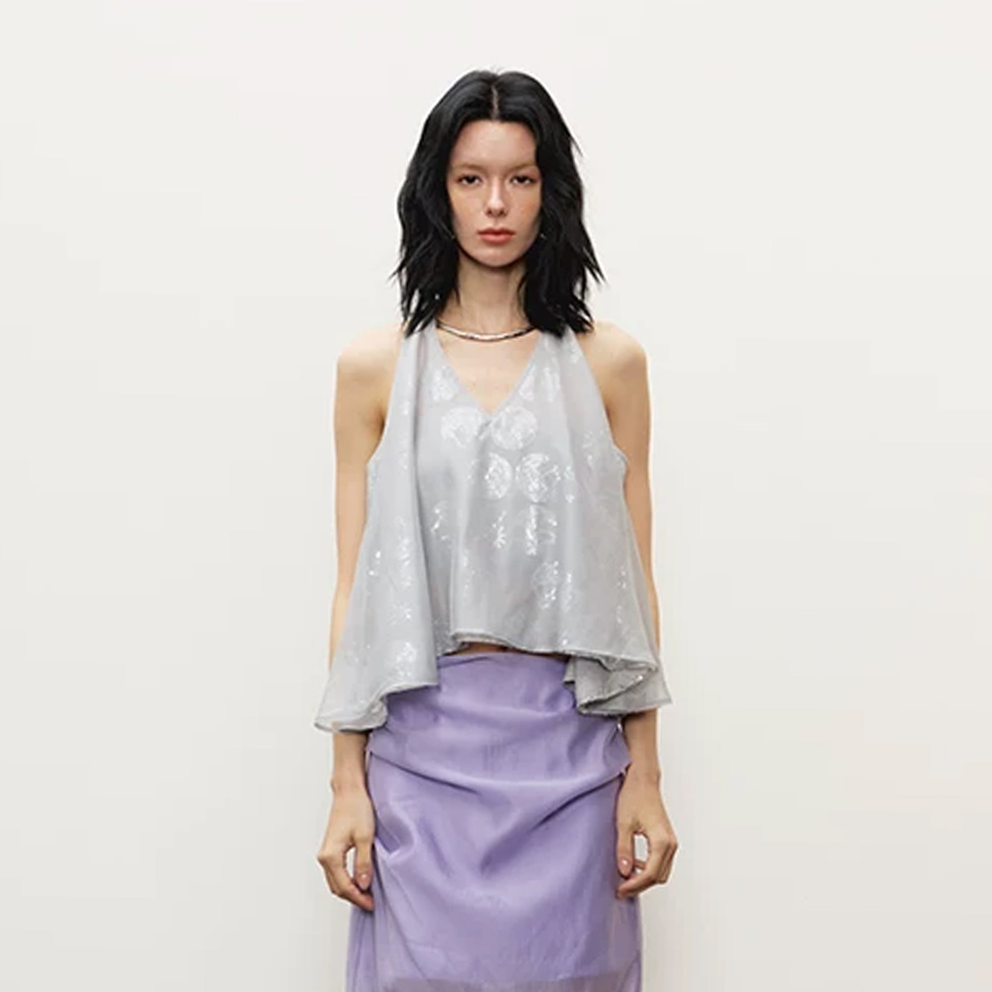 LAYERS Sequin Dot Draped Halter Top