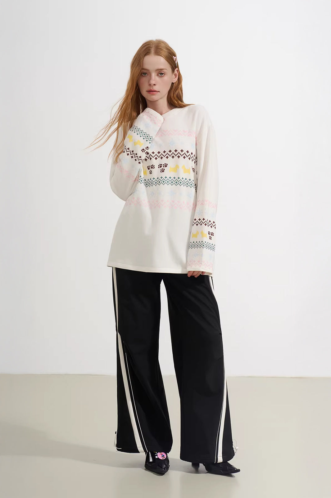 SOFITTE Fleece-Lined Fair Isle Long-Sleeve Tee
