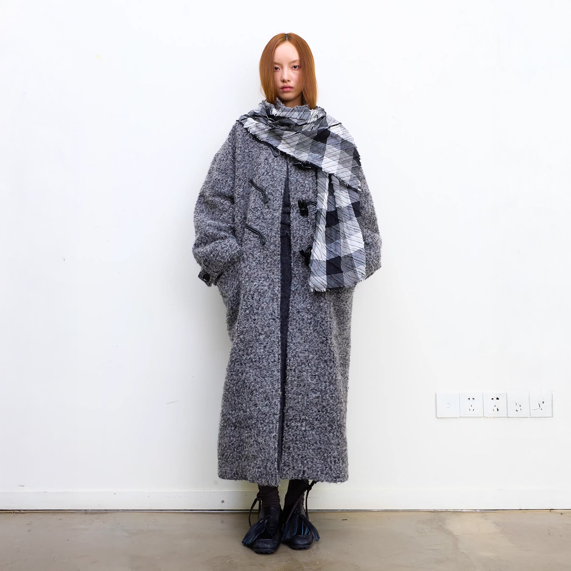 NEVERSEEZ Bouclé Wool-Blend Toggle Longline Coat