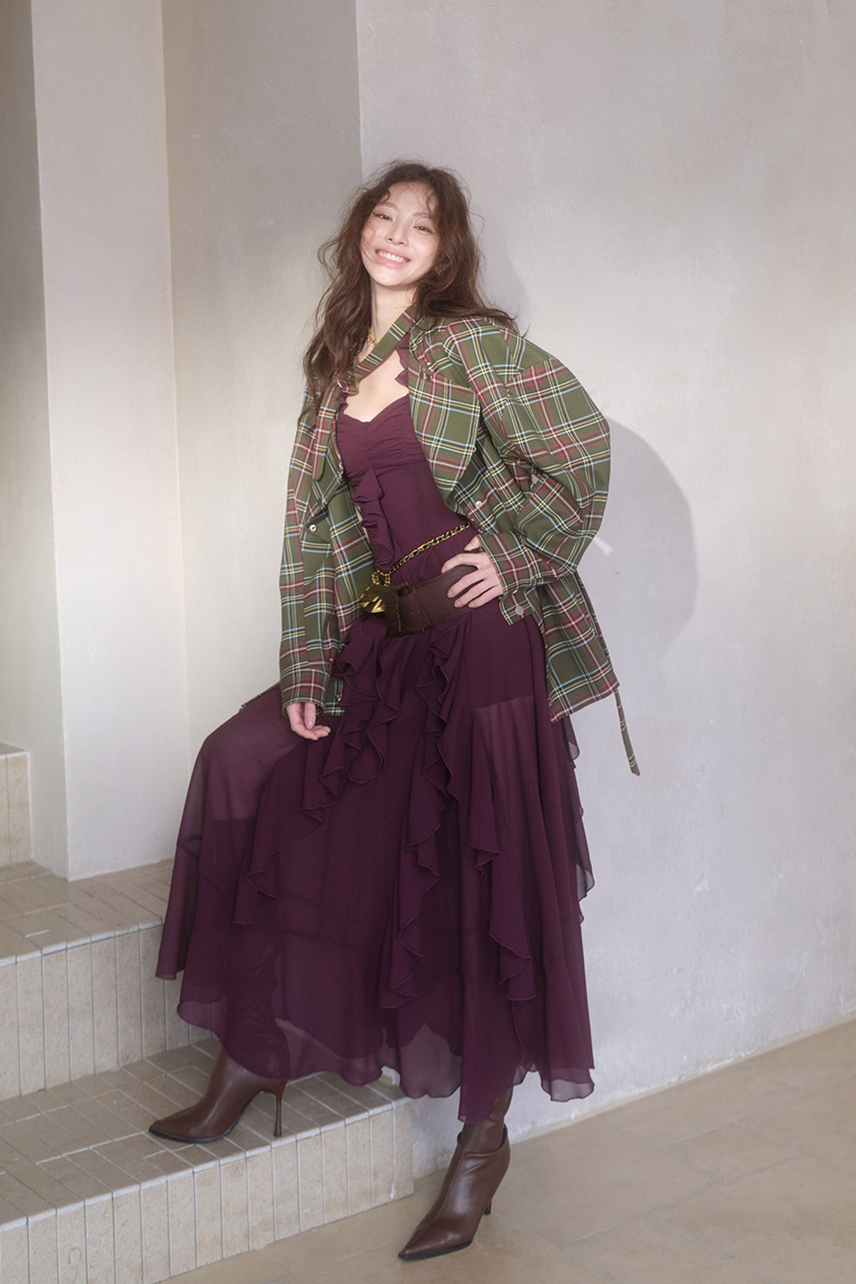 MXU Retro Plaid Deconstructed Trench Coat & Shorts Set