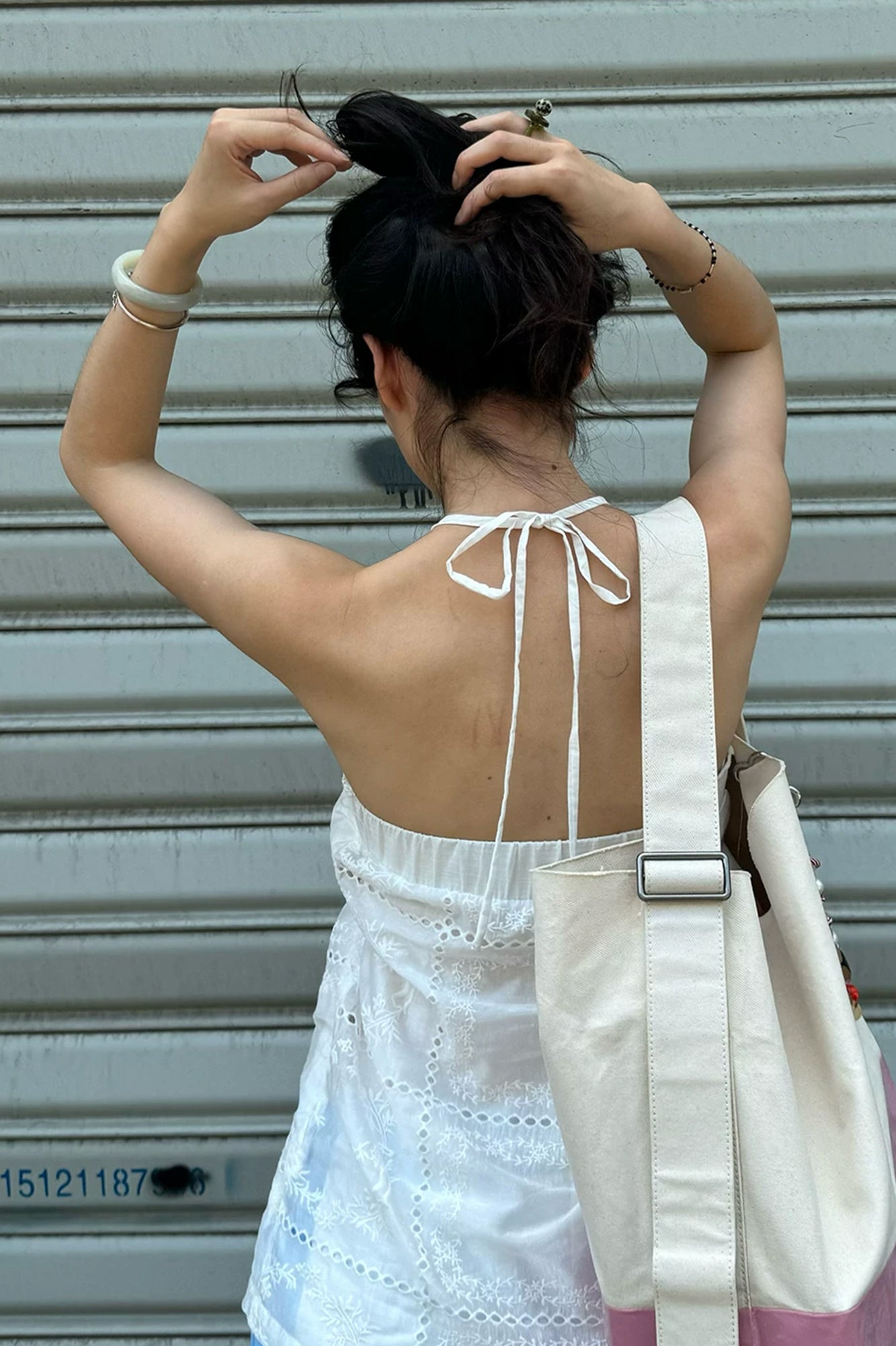JIUWU PARK Embroidered Bow Halter Top